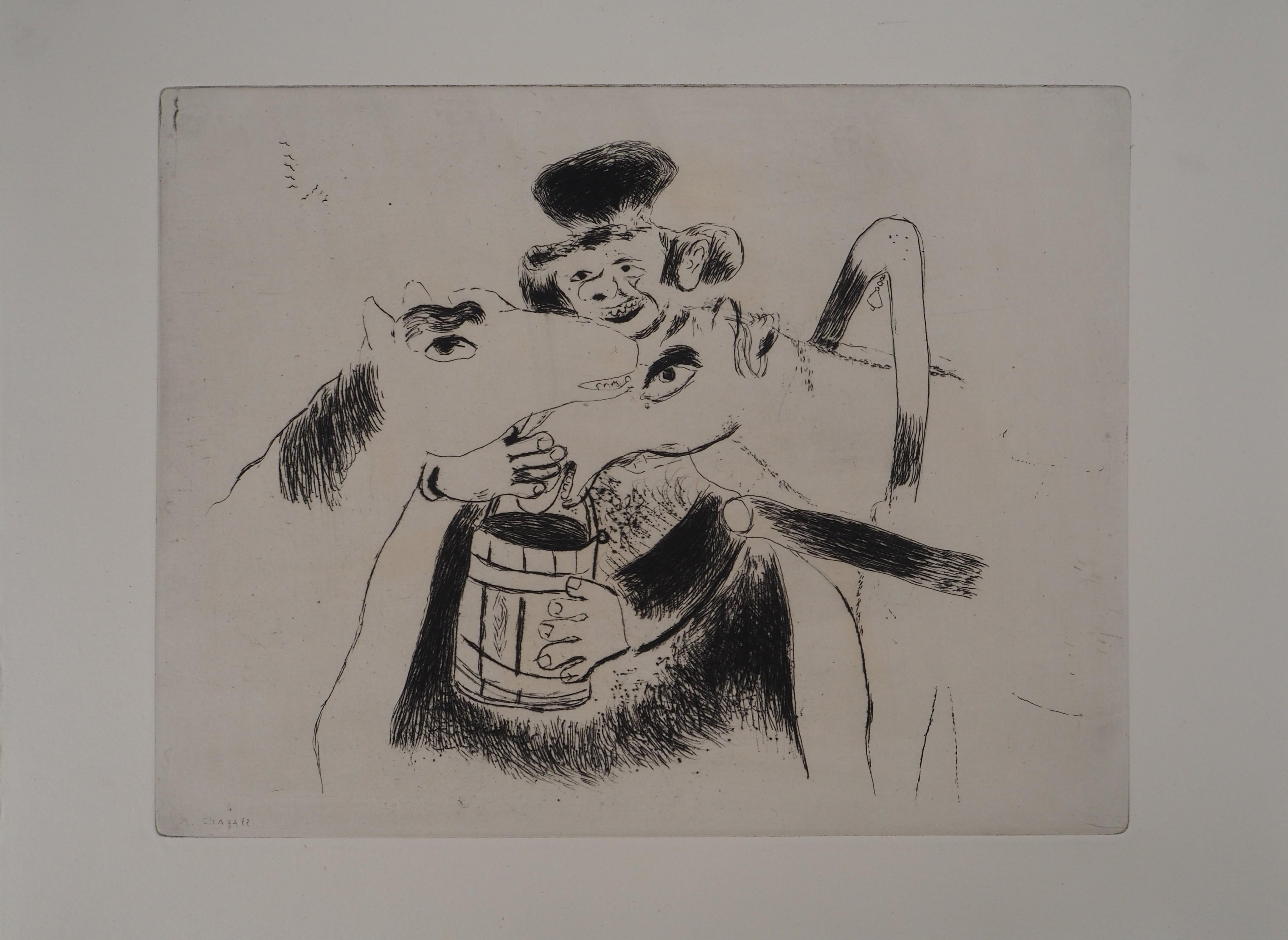 Marc Chagall Figurative Print - The Coachman and his Horses - Original Etching - Ref. Sorlier #30