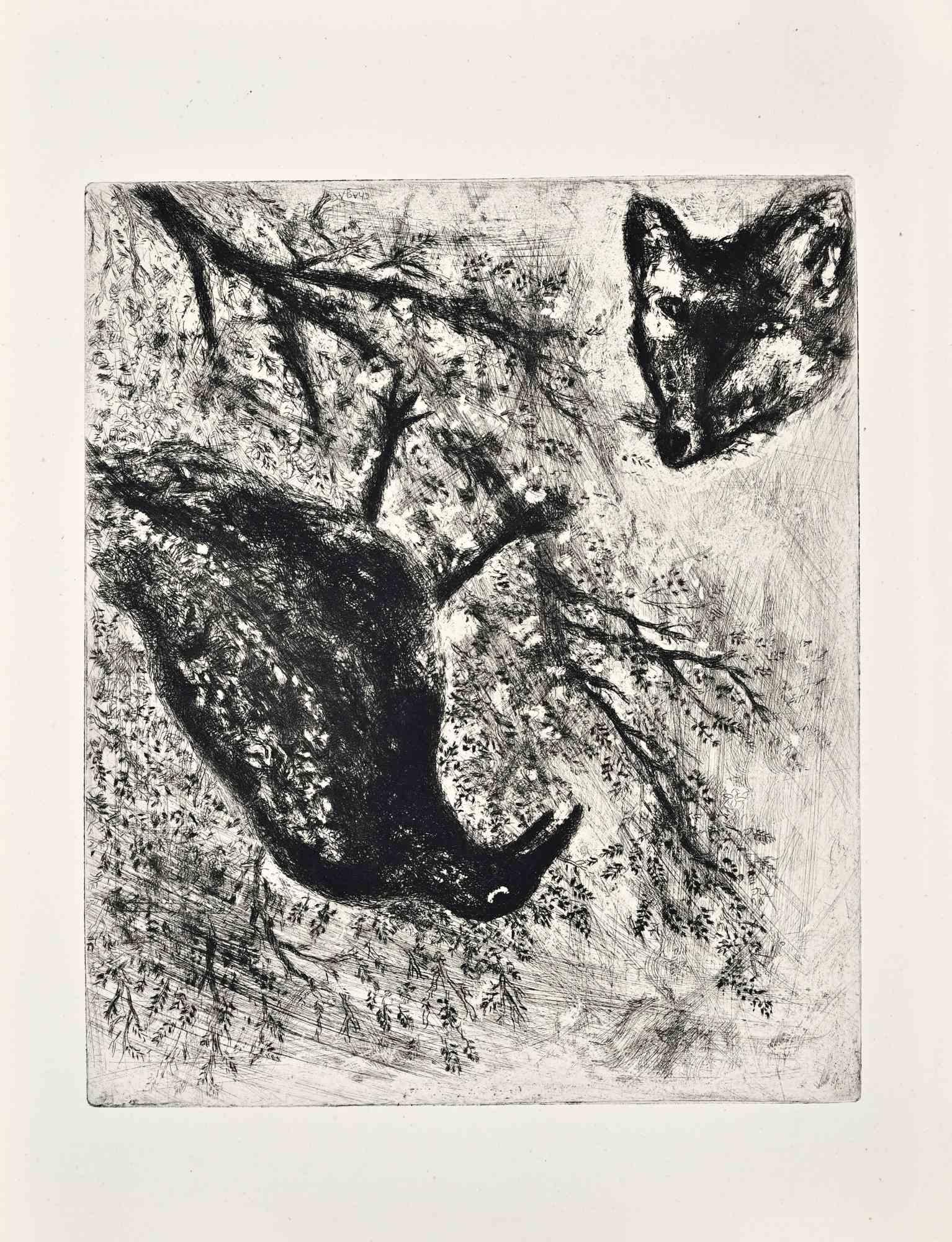 The Crow and the Fox - Etching by Marc Chagall - 1952