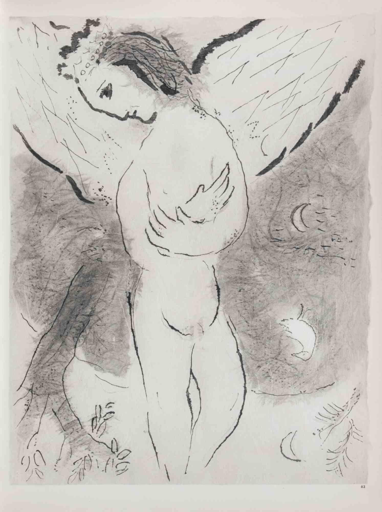 Héliogravure on brown-toned paper, so signature.

Héliogravure on bot sheets, recto and verso.

Edition of 6500 unsigned copies. Printed by Mourlot and published by Tériade, Paris.

Ref. Mourlot, F., Chagall Lithograph II 1957-1962, A. Sauret, Monte