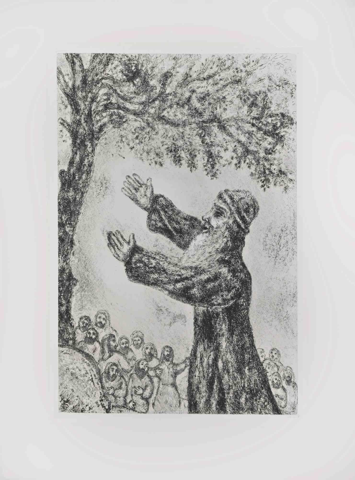 Gravure sur papier vélin de Montval, réalisée par Marc Chagall en 1931-39 et publiée par Tériade en 1956.

Appartient à la série "La Bible".

Édition de 275+30 exemplaires hors commerce.

Non signé ni numéroté, tel qu'il a été publié.

Excellente