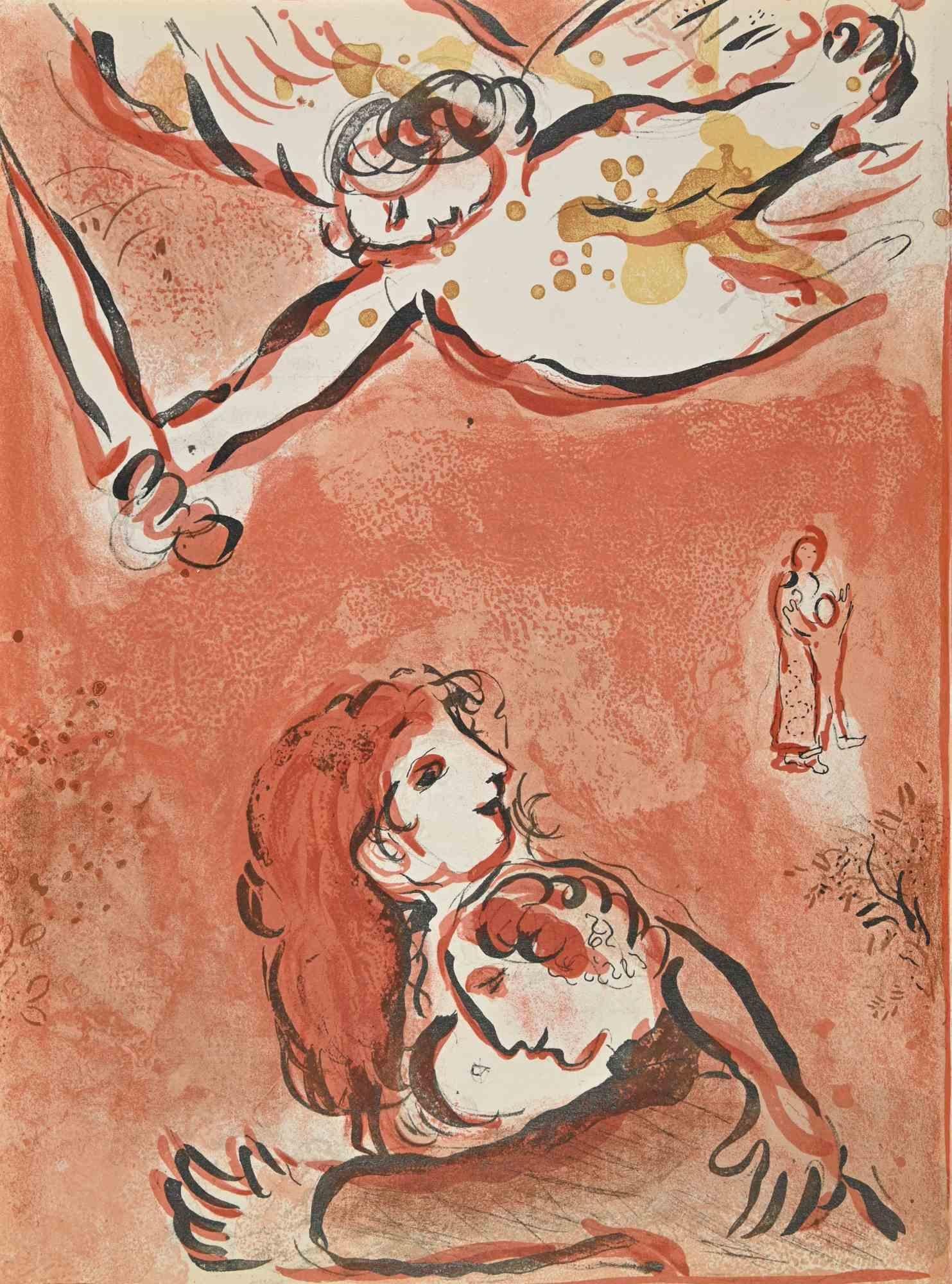 The face of Israel  is a an artwork from the Series "The Bible", by Marc Chagall in 1960.

Mixed colored lithograph on brown-toned paper, no signature.

Edition of 6500 unsigned lithographs. Printed by Mourlot and published by Tériade, Paris.

Ref.