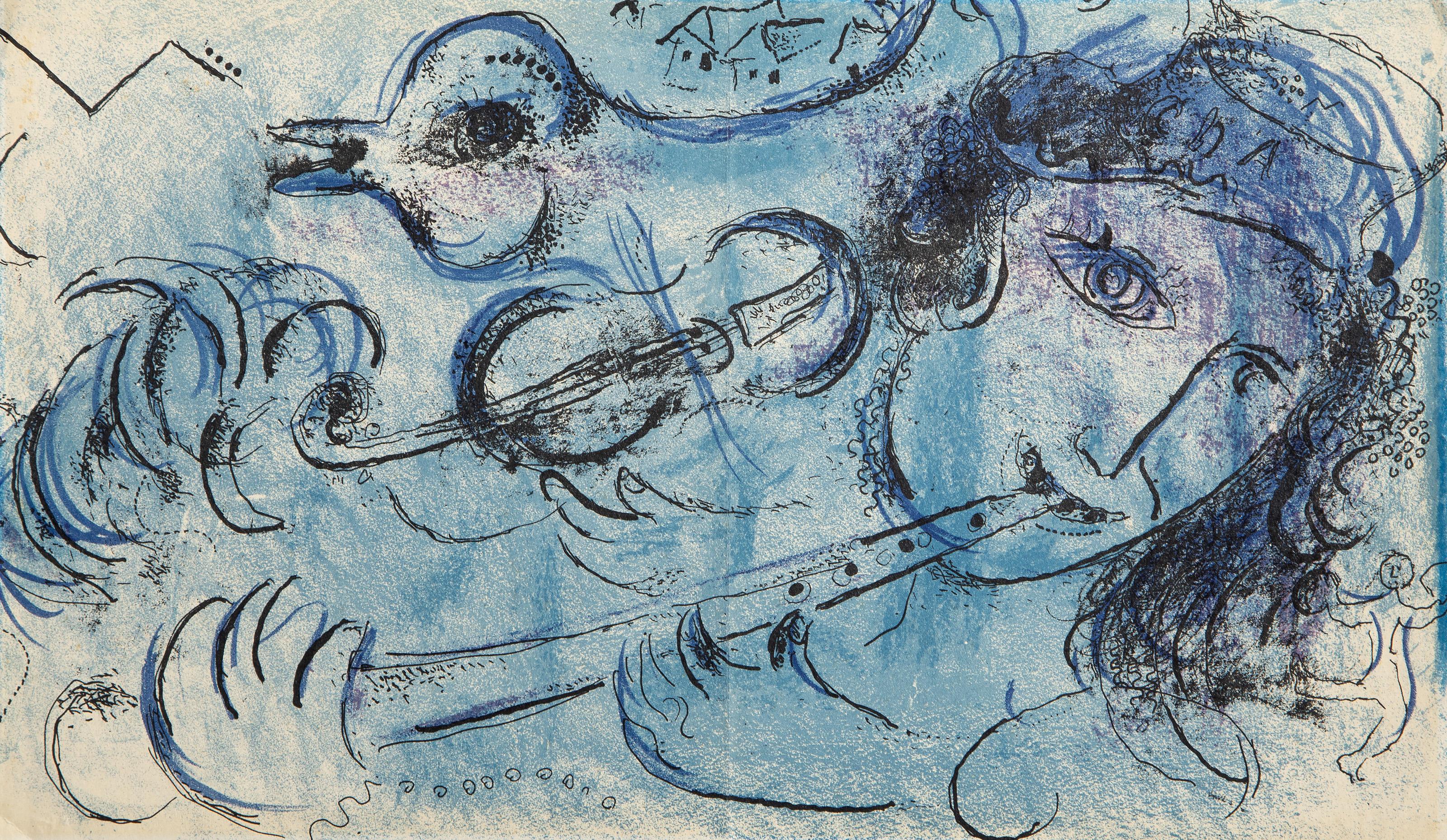  Marc Chagall, Russian (1887 - 1985) - The Flute Player, Portfolio: Jacques Lassaigne "Marc Chagall", Year: 1957, Medium: Lithograph, Edition: 6000, Size: 9 x 15.25 in. (22.86 x 38.74 cm), Printer: Mourlot Freres, Paris, Publisher: Maeght Editeur,