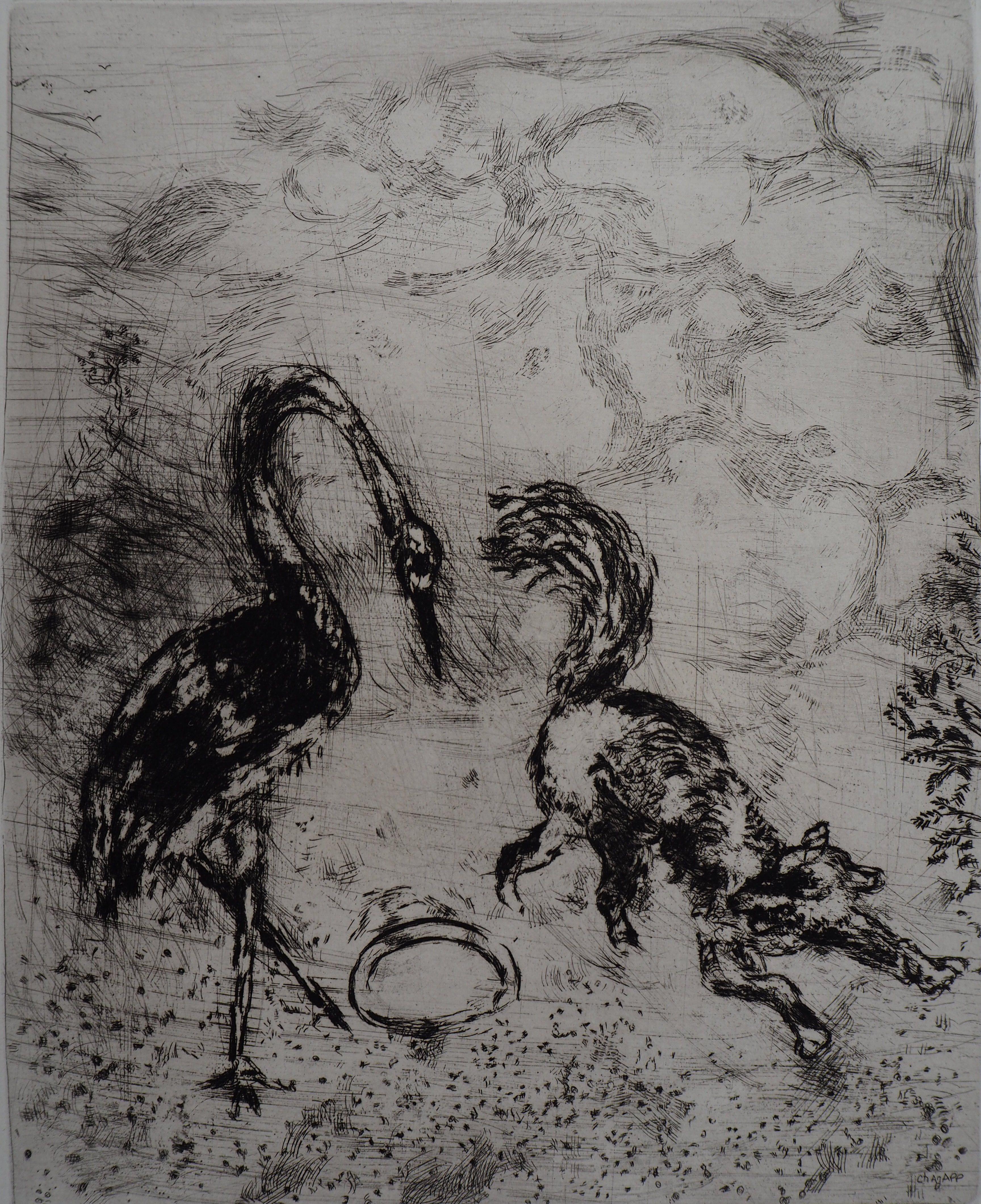 The Fox and The Stork - Original Etching - Ref. Sorlier #102 - Print by Marc Chagall