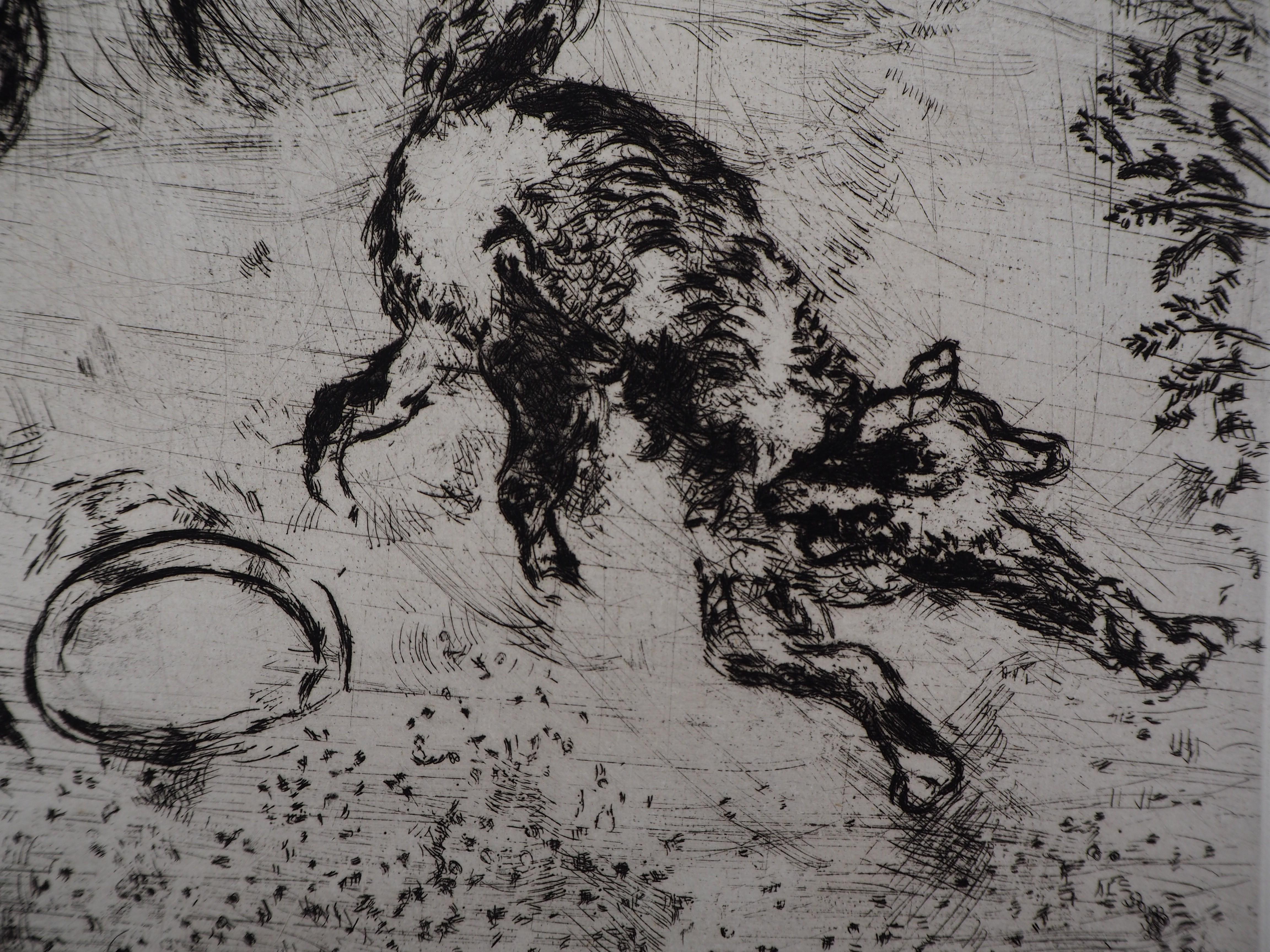 Le renard et la cire - Gravure originale - Réf. Sorlier #102 - Gris Animal Print par Marc Chagall