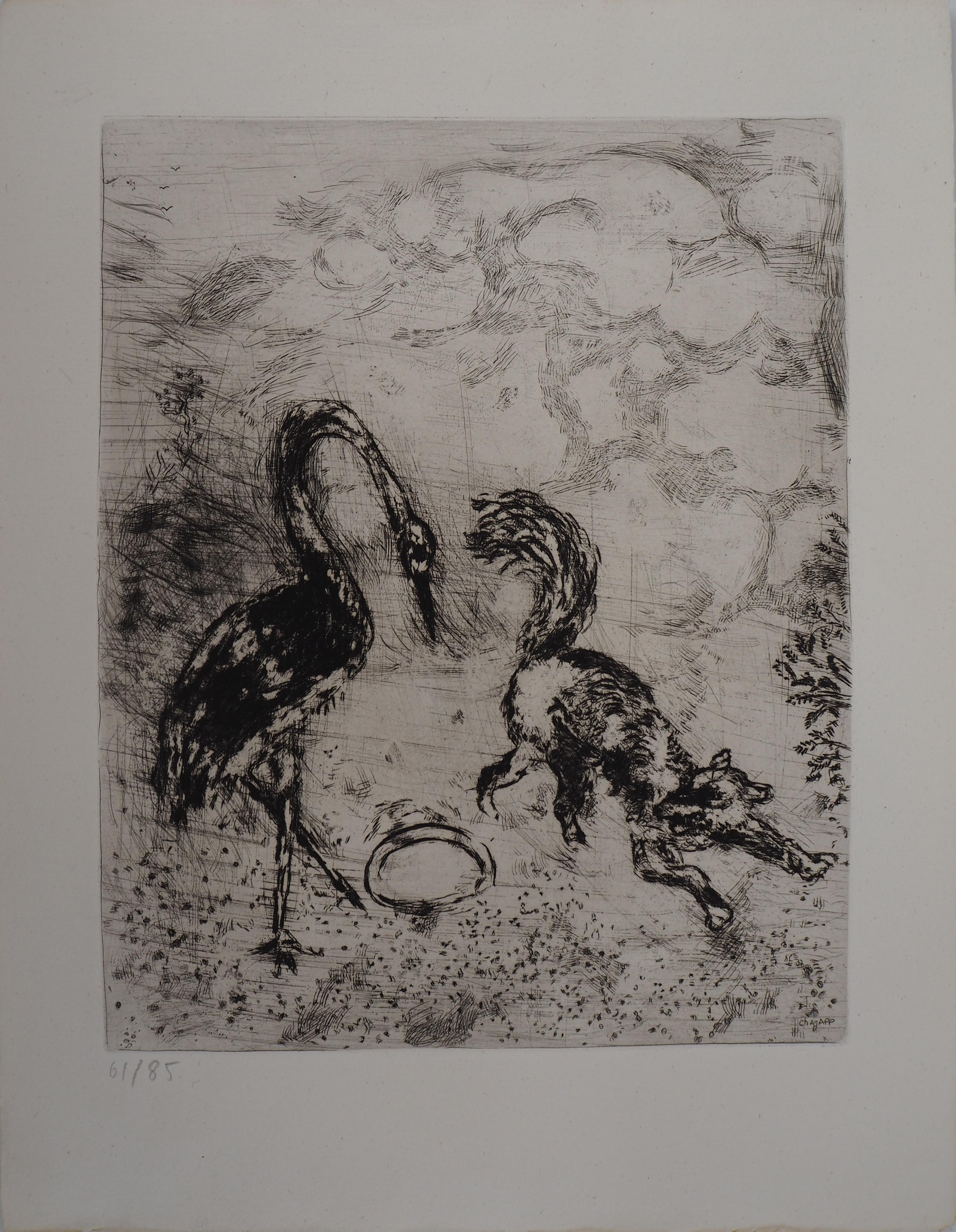 Marc Chagall Animal Print - The Fox and The Stork - Original Etching - Ref. Sorlier #102