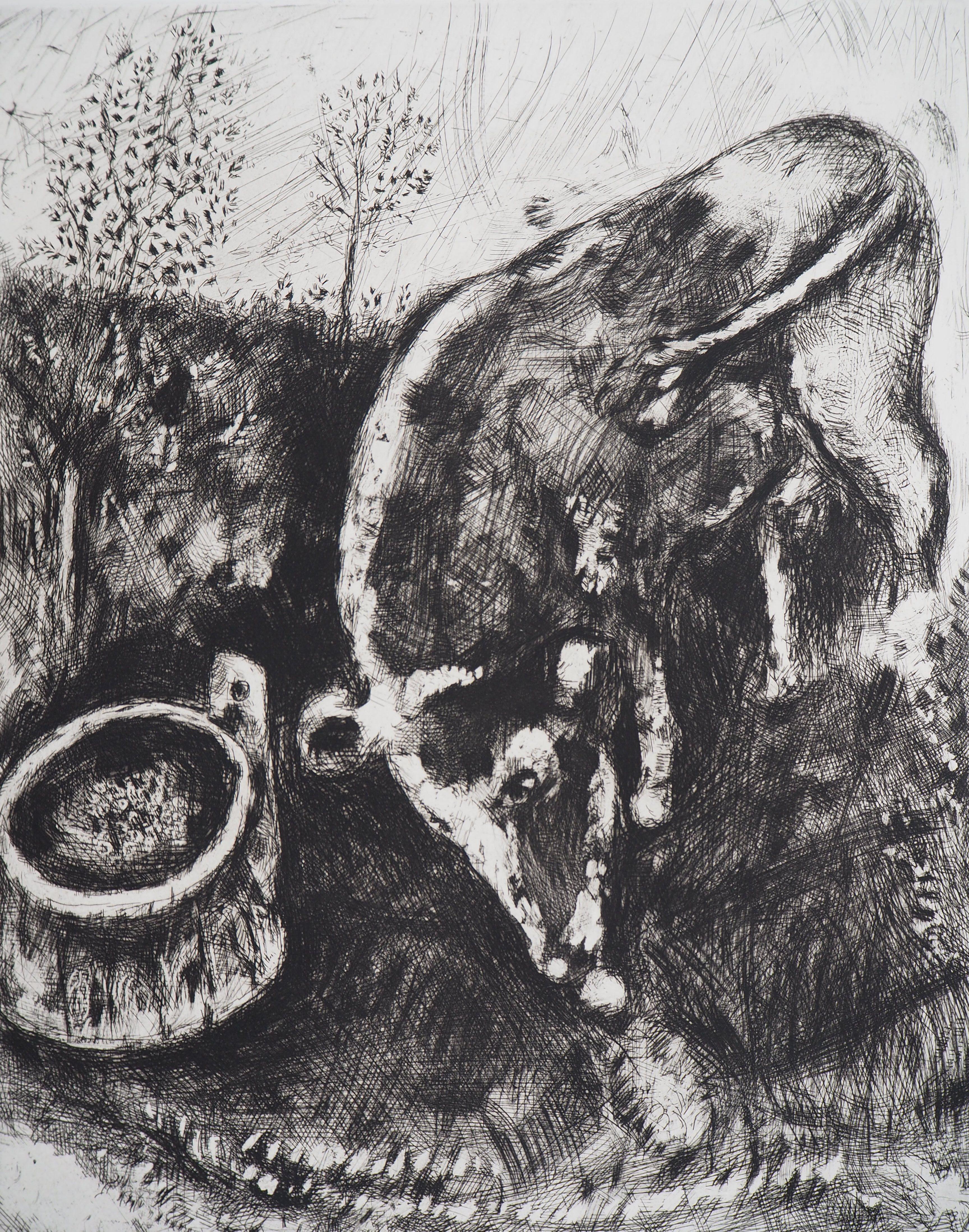 The frog who wanted to be as big as the ox- Original etching - Ref. Sorlier #196 - Modern Print by Marc Chagall