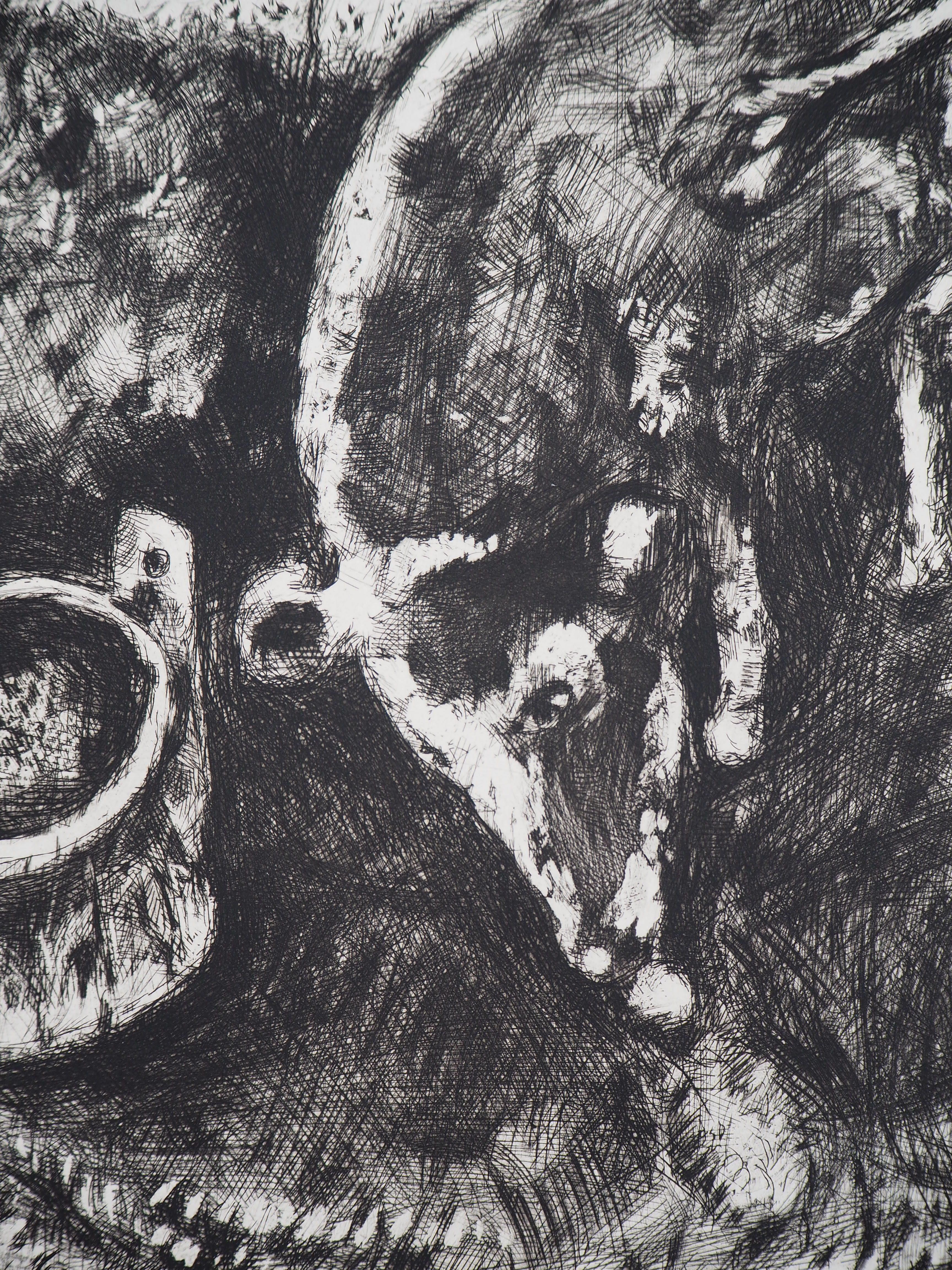 The frog who wanted to be as big as the ox- Original etching - Ref. Sorlier #196 - Gray Animal Print by Marc Chagall