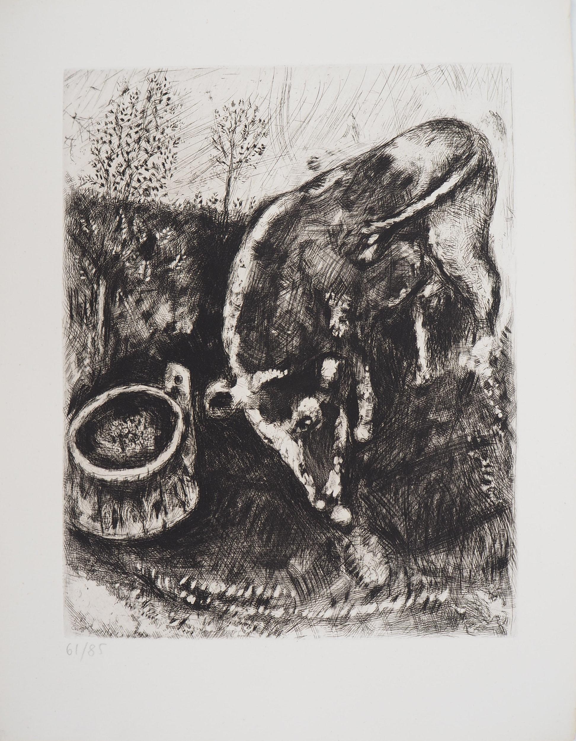 The frog who wanted to be as big as the ox- Original etching - Ref. Sorlier #196