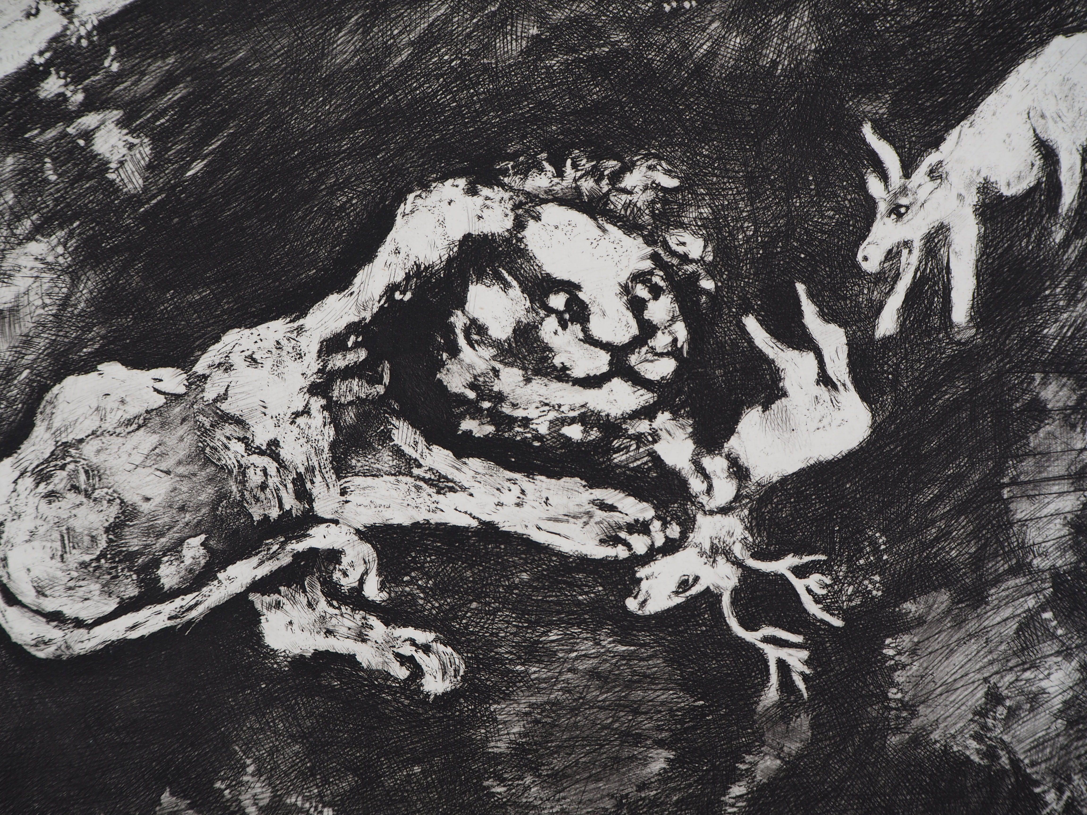 The Goats and the Lion – Original-Radierung – Ref. Sorlier #198 (Moderne), Print, von Marc Chagall