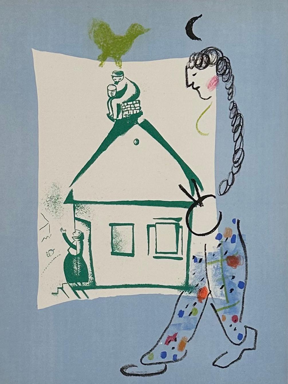 Marc Chagall Figurative Print – Das Haus in meinem Dorf, von 1960, Mourlot-Lithographie I