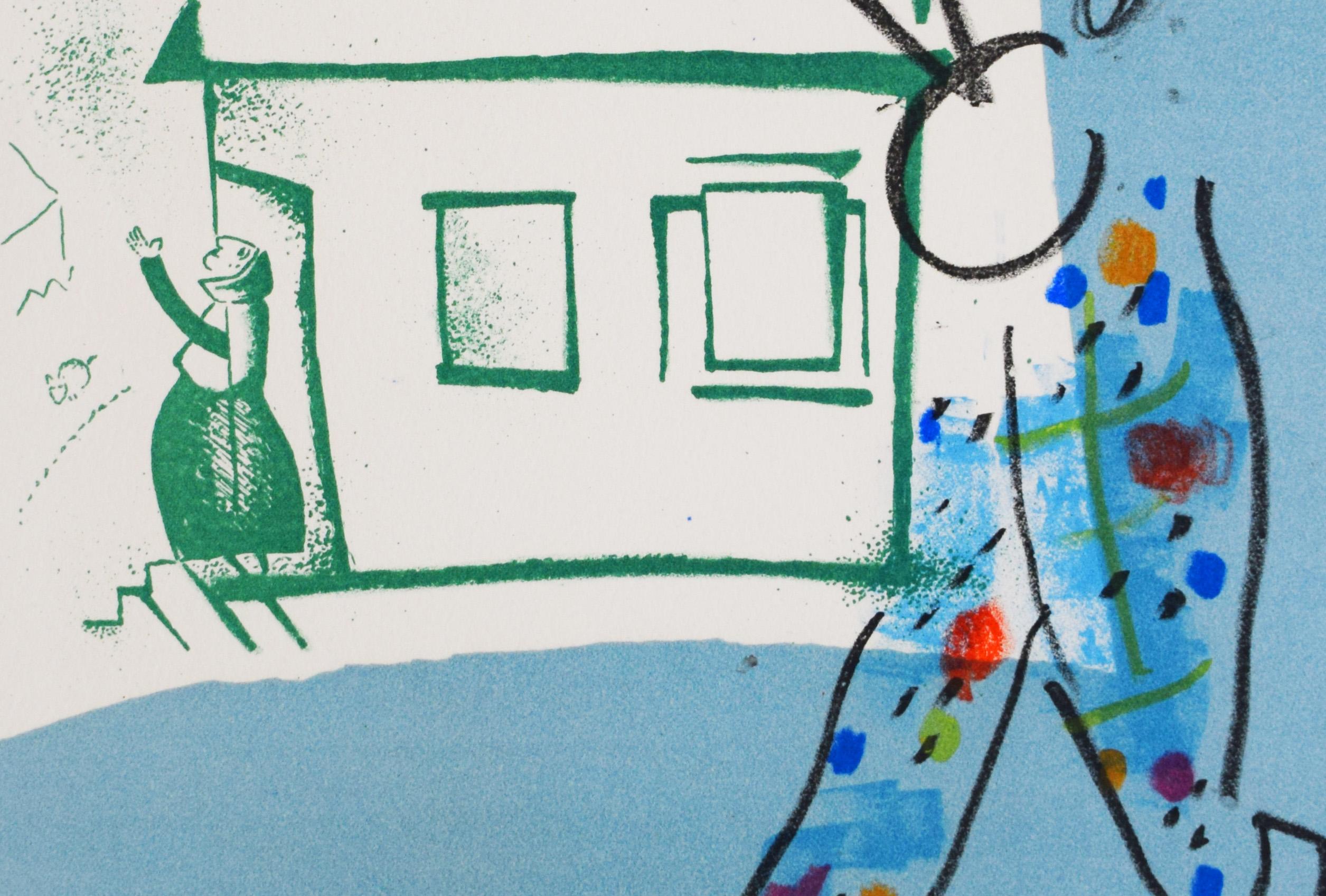 The House in my Village, from: The Lithographs of Chagall, Volume I - French - Blue Figurative Print by Marc Chagall