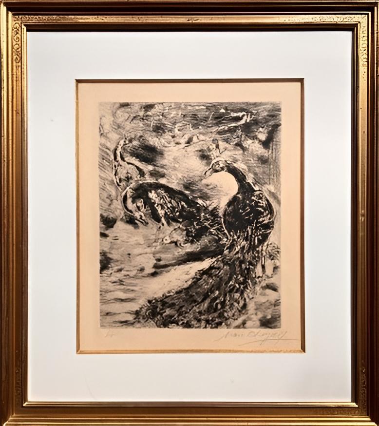 Marc Chagall Animal Print - The Jay adorns with peacock feathers, original hand-signed lithograph, limited
