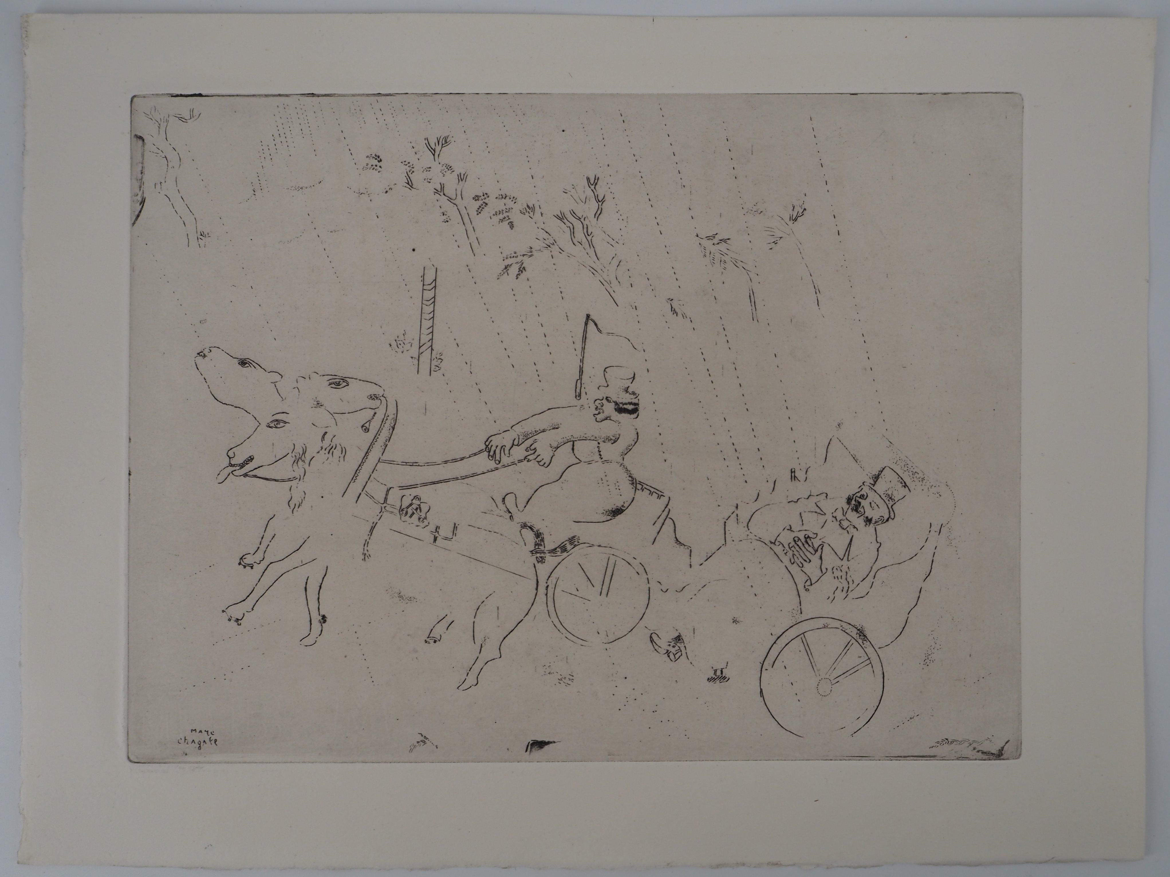Figurative Print Marc Chagall - Le voyage en calèche - Gravure originale - Réf. Sorlier n° 13