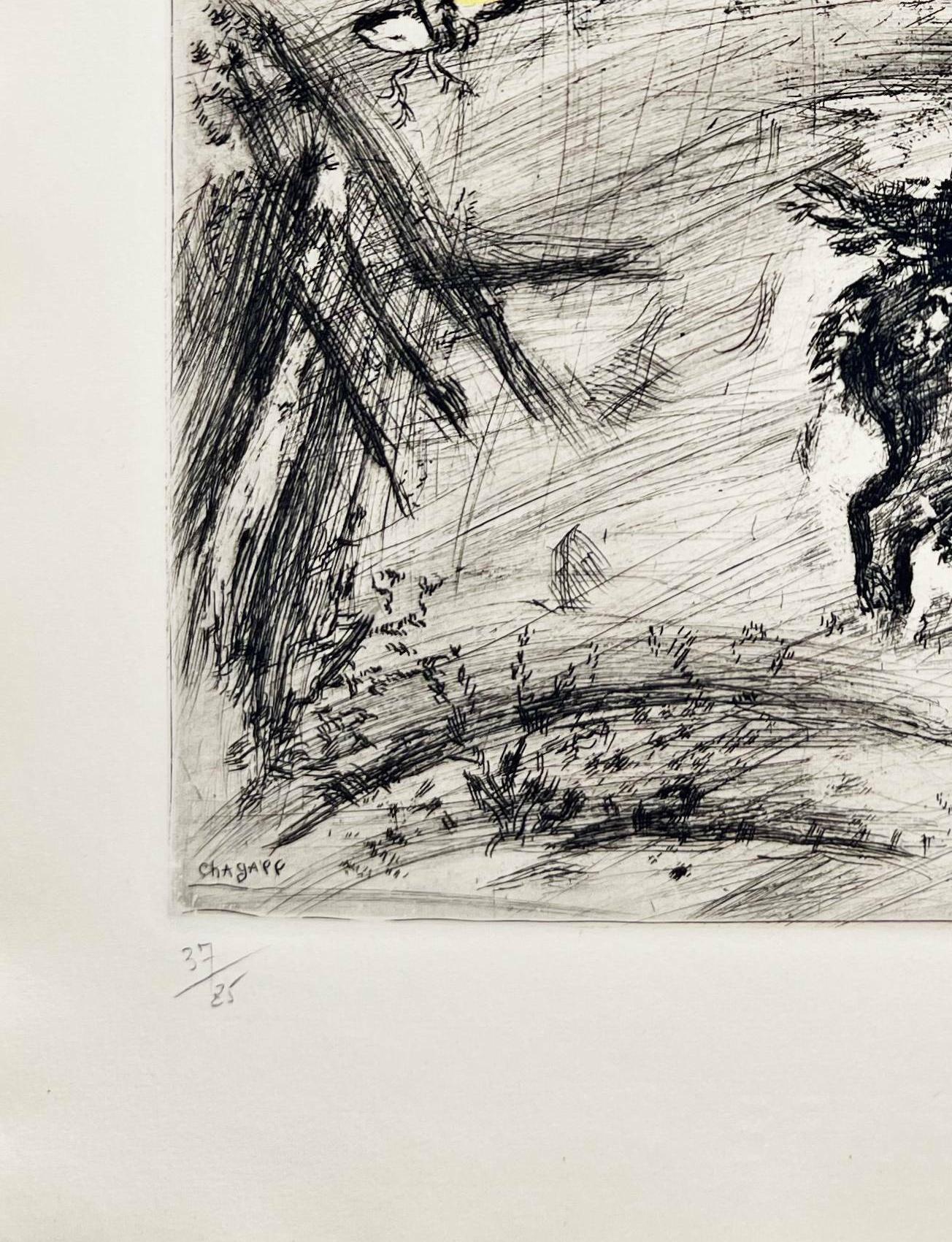 Le lion va chasser et le âne - Gris Print par Marc Chagall