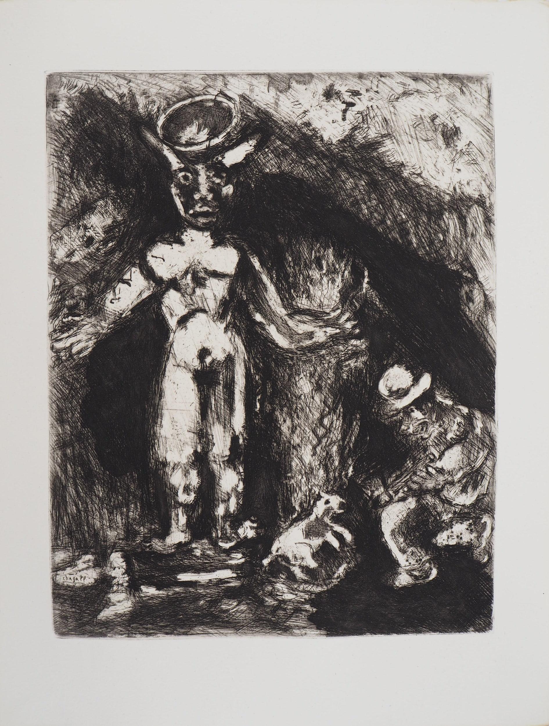 Marc Chagall Figurative Print - The Man and the Statue - Original Etching - Ref. Sorlier #133