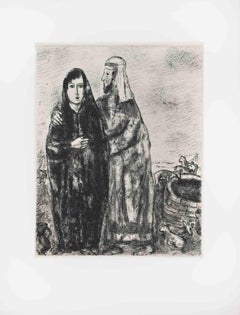 L'incontro di Rachele e Giacobbe - Acquaforte di Marc Chagall - 1956