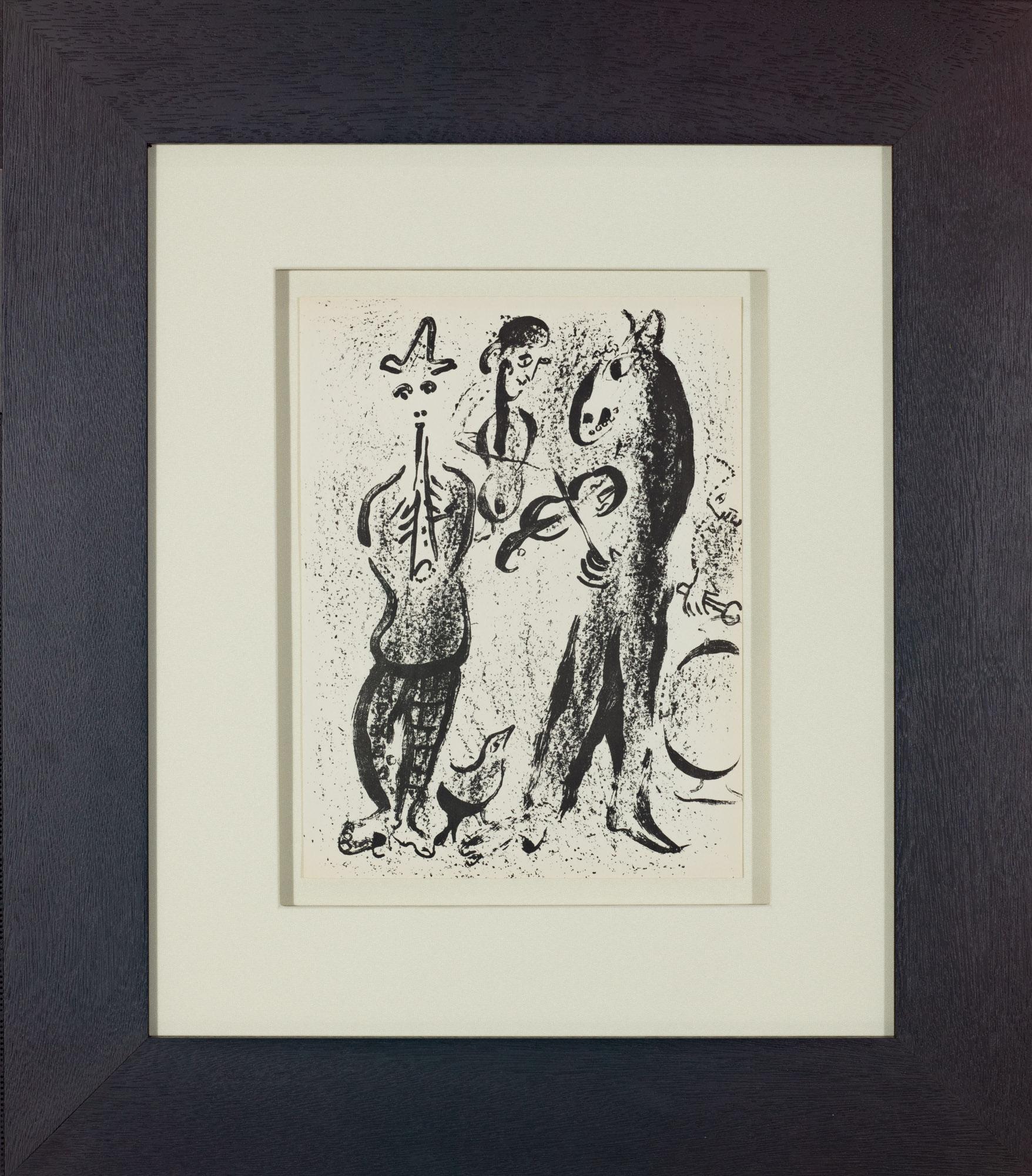 The Mountebanks is a lithograph by Marc Chagall which was bound in  Volume II of the Mourlot catalog raisonné of lithographs, printed in 1963. The image is catalogued in Volume III of the lithographs as well as Patrick Cramer's catalog. The total