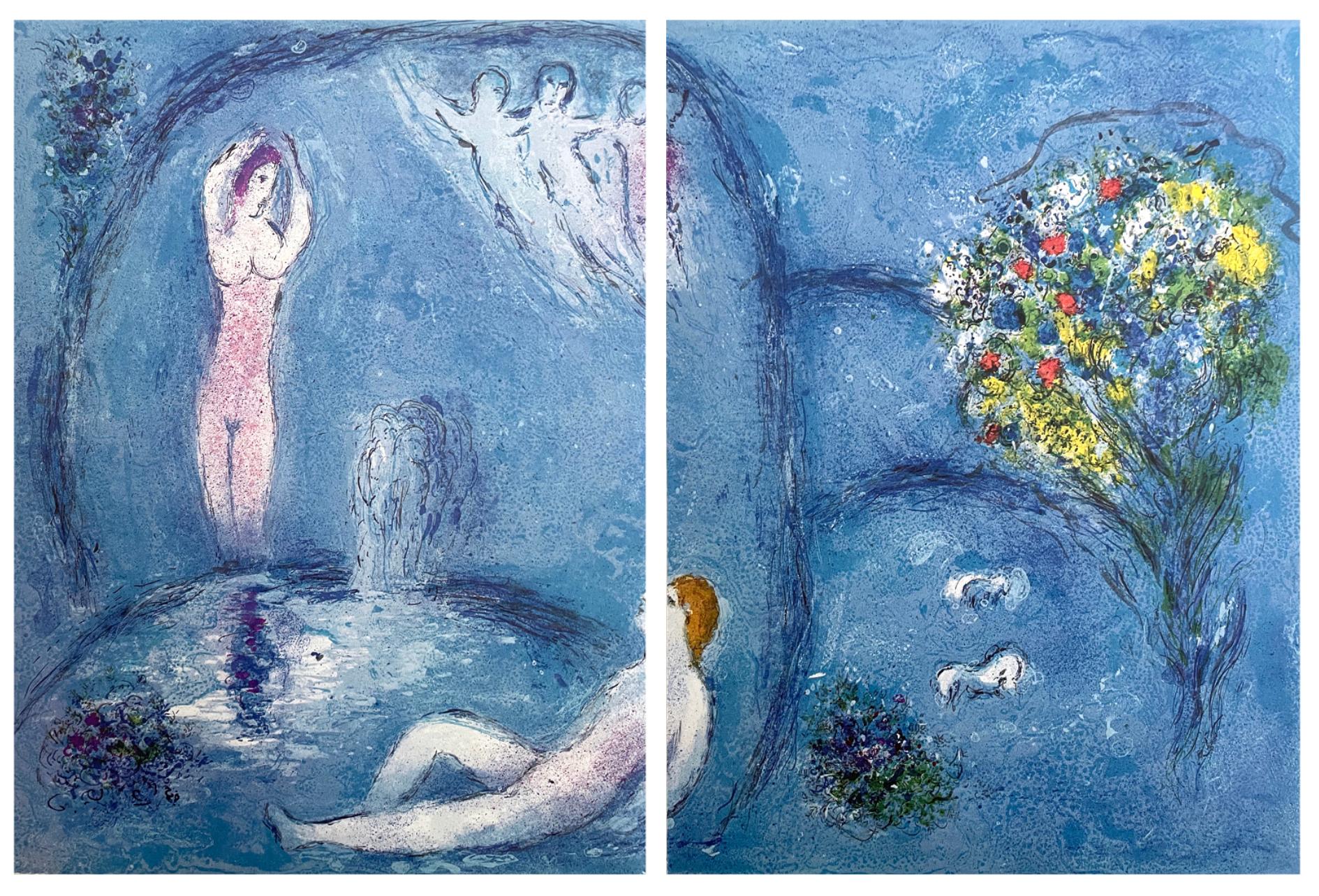 Marc Chagall Landscape Print - “The Nymph’s Cave, ” Daphnis et Chloé, Diptych 