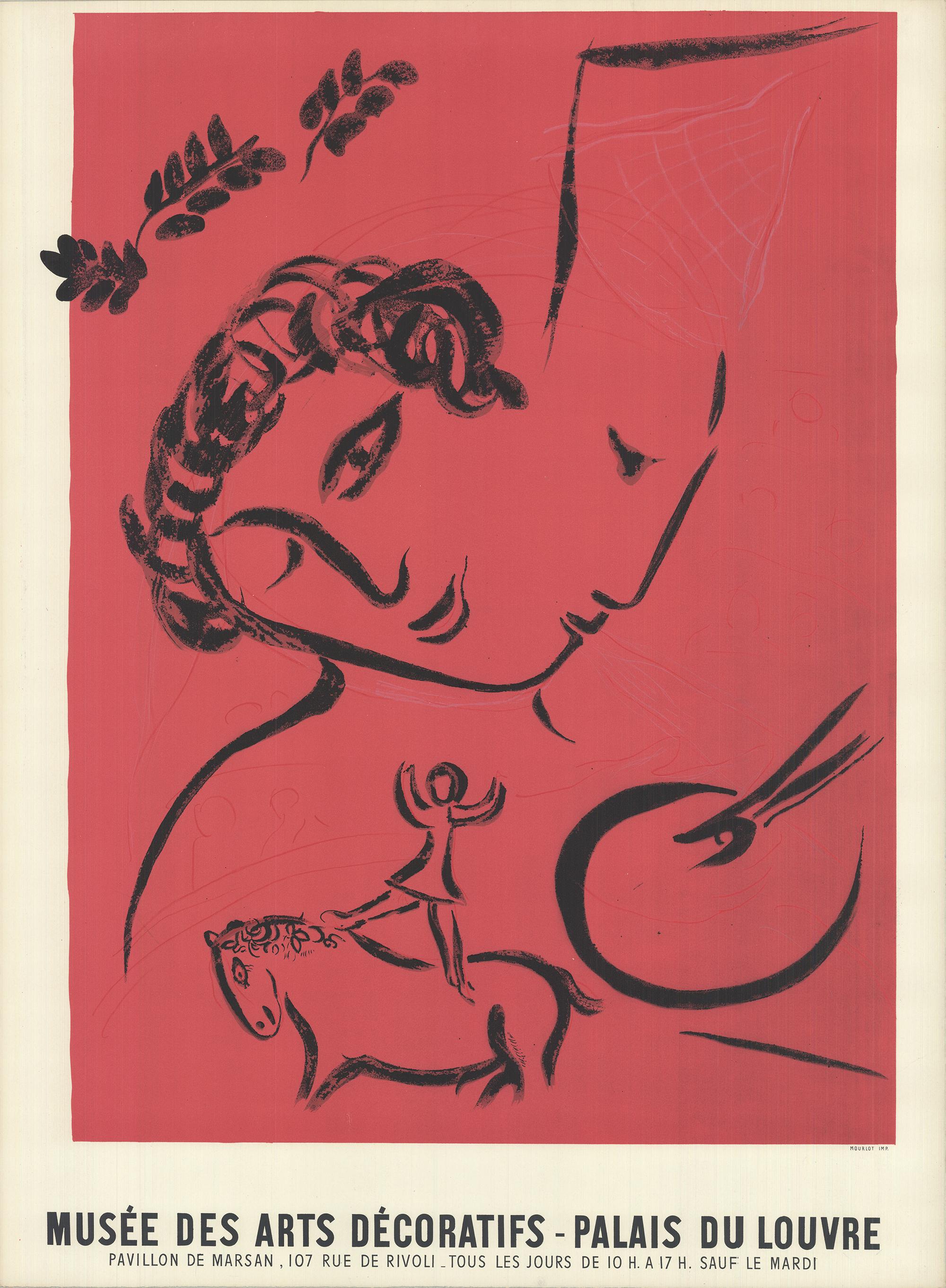 (after) Marc Chagall Figurative Print - Exhibition Poster, The Painter In Rose, 1959