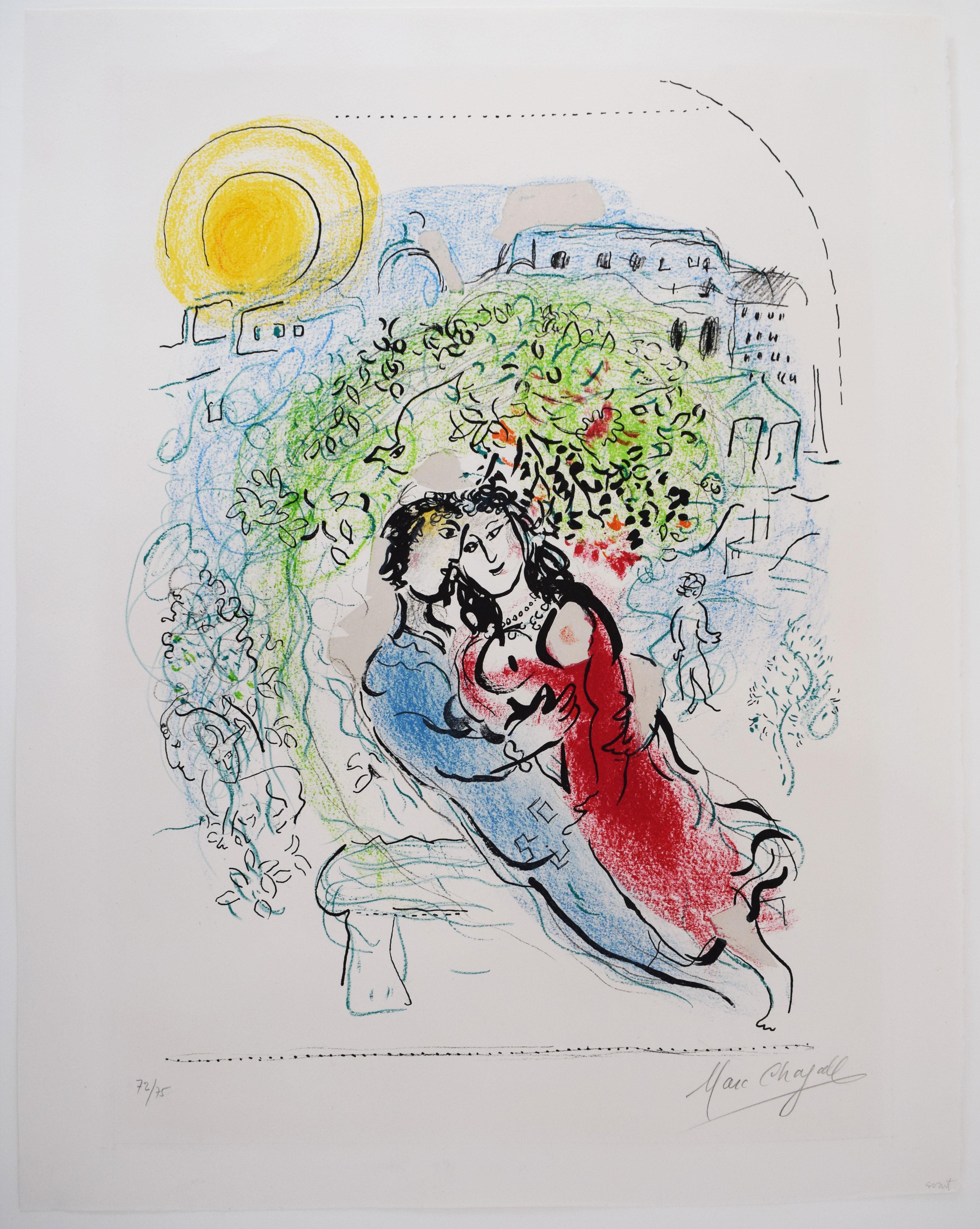 Der Pariser Square – Französisch-russische Paar-Liebhaber- Pariser Straße – Print von Marc Chagall