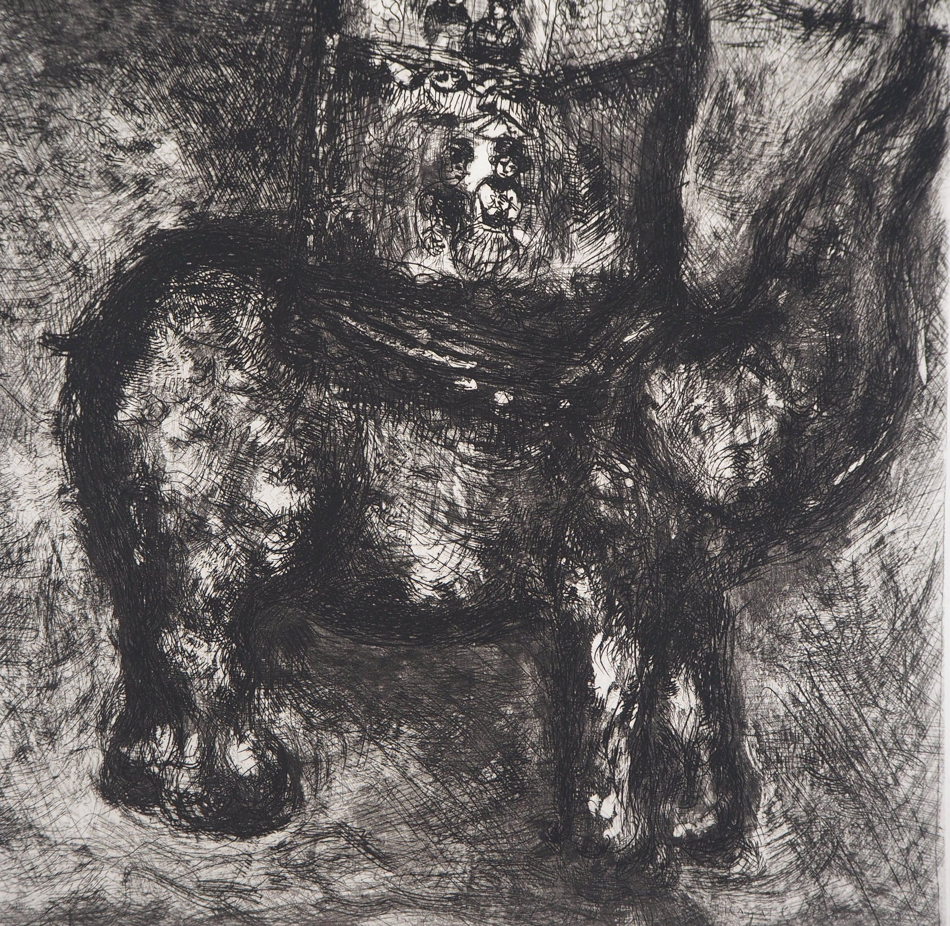 Marc Chagall
Fables : The Rat and the Elephant, 1952

Original etching
Printed signature in the plate
On Montval vellum 39 x 30 cm (c. 15.5 x 12 in)
With COA of the gallery and photocopy of the justification page of the set (see picture)

REFERENCES