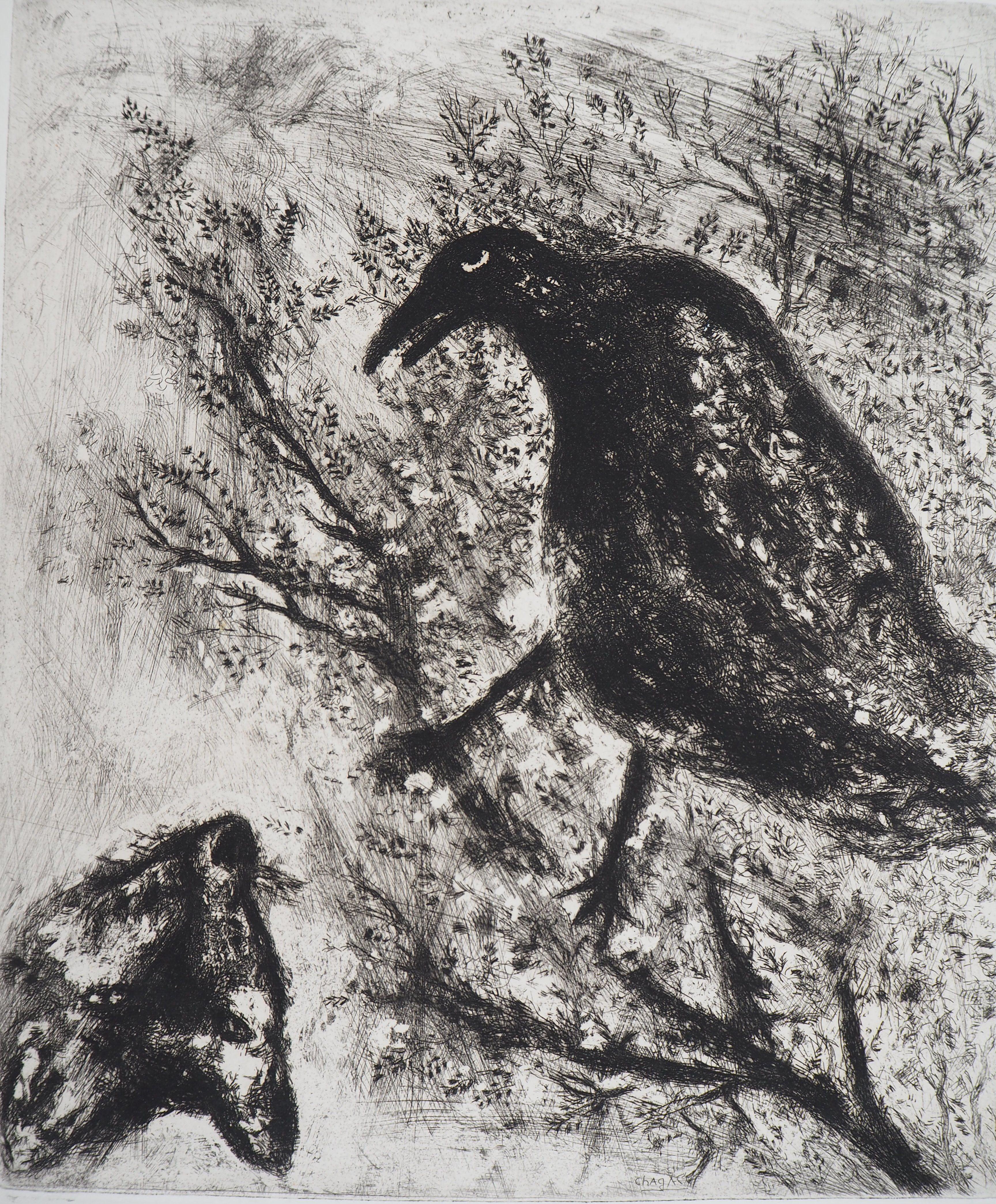 The Raven and the Fox - Original etching - Ref. Sorlier #195 (Grau), Animal Print, von Marc Chagall