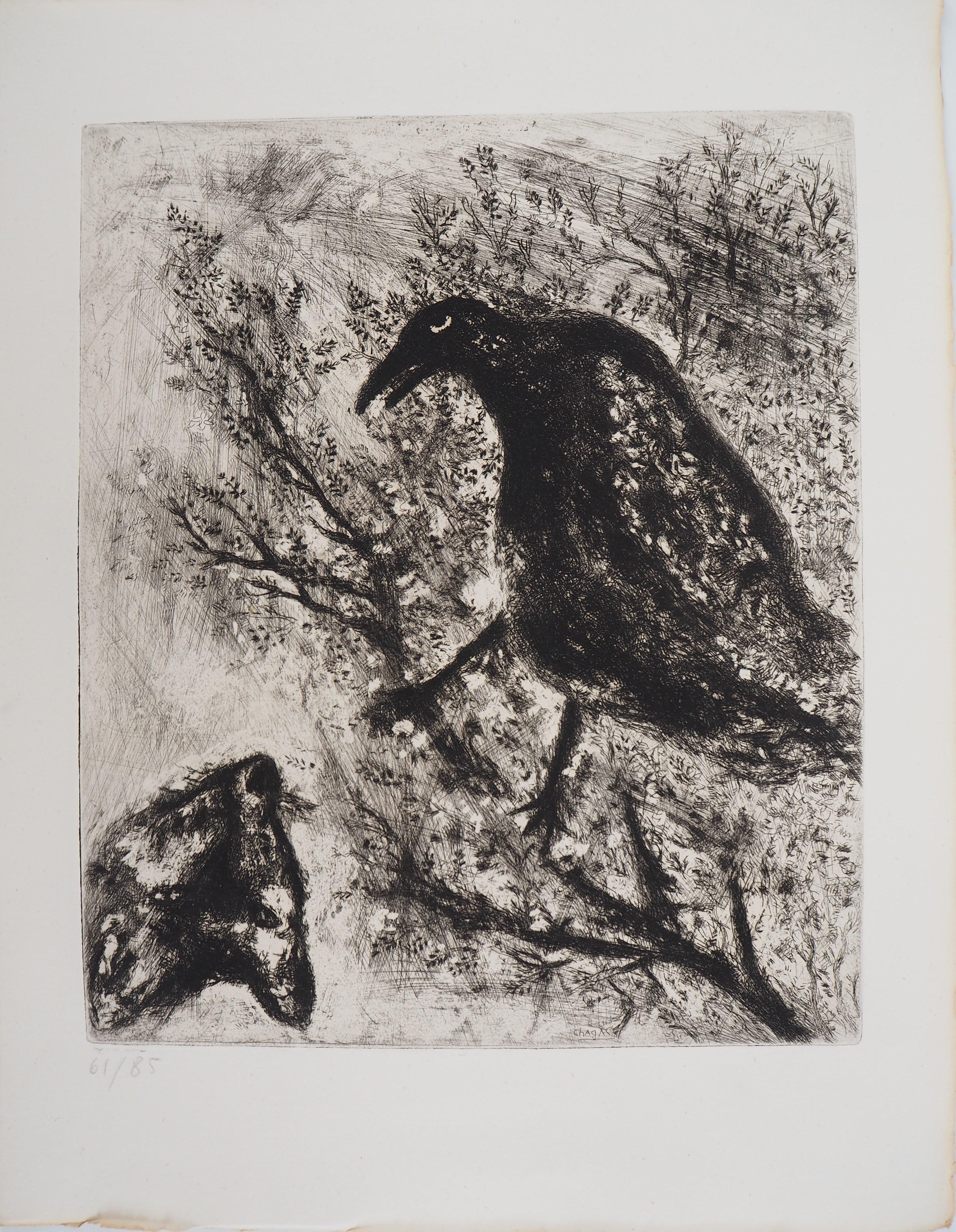 Marc Chagall Animal Print – The Raven and the Fox - Original etching - Ref. Sorlier #195