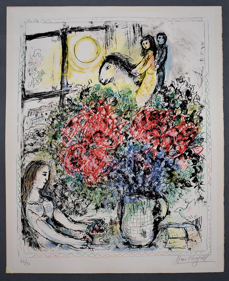 The Ride - French Artist - Original Hand Signed and dated Lithograph - Symbolism - Print by Marc Chagall