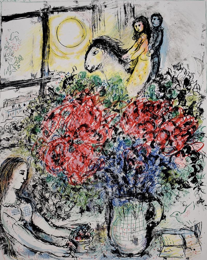 Figurative Print Marc Chagall - The Ride - Artiste français - Lithographie originale signée et datée à la main - Symbolisme