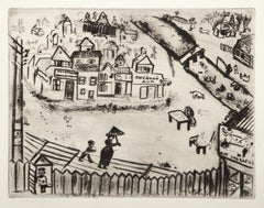 The Small Town from Les Ames Mortes, gravure de Marc Chagall