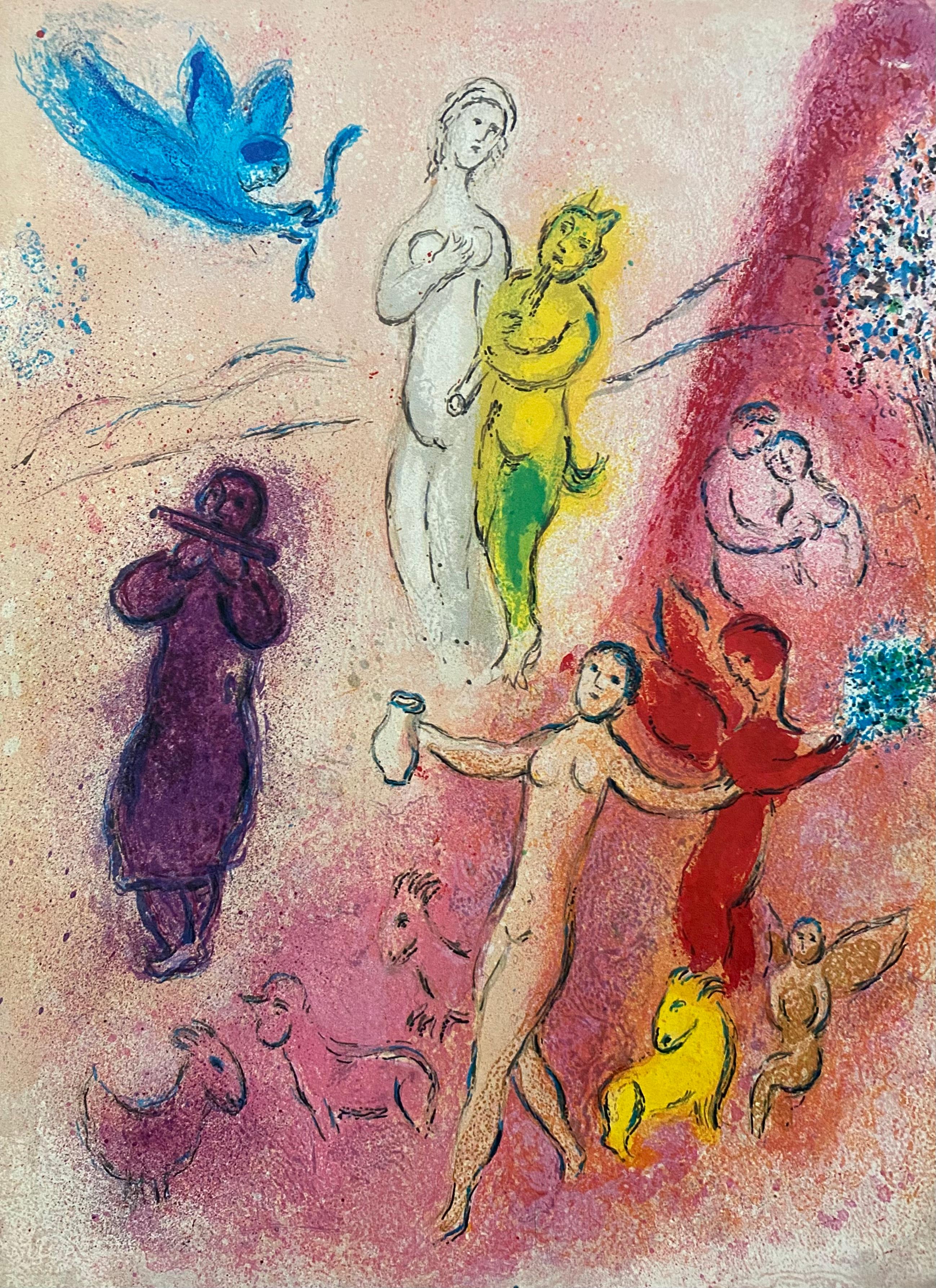 Marc Chagall Figurative Print - “The Syrinx Fable, ” Daphnis et Chloé (Cramer 46)