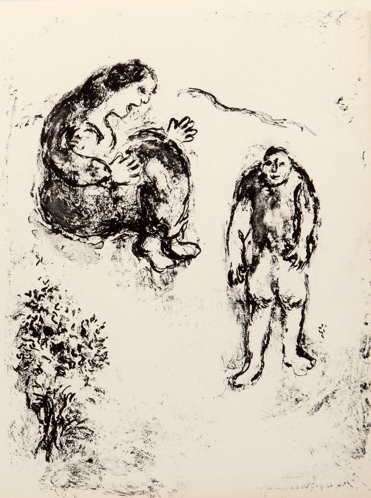 Artist: Marc Chagall

Medium: Original Lithograph, 1975

Dimensions: 19.75 x 13 in, 50.2 x 33 cm

Arches Paper - Excellent Condition A

This is an original lithograph by Marc Chagall from the illustrated edition of the play "The Tempest" by William