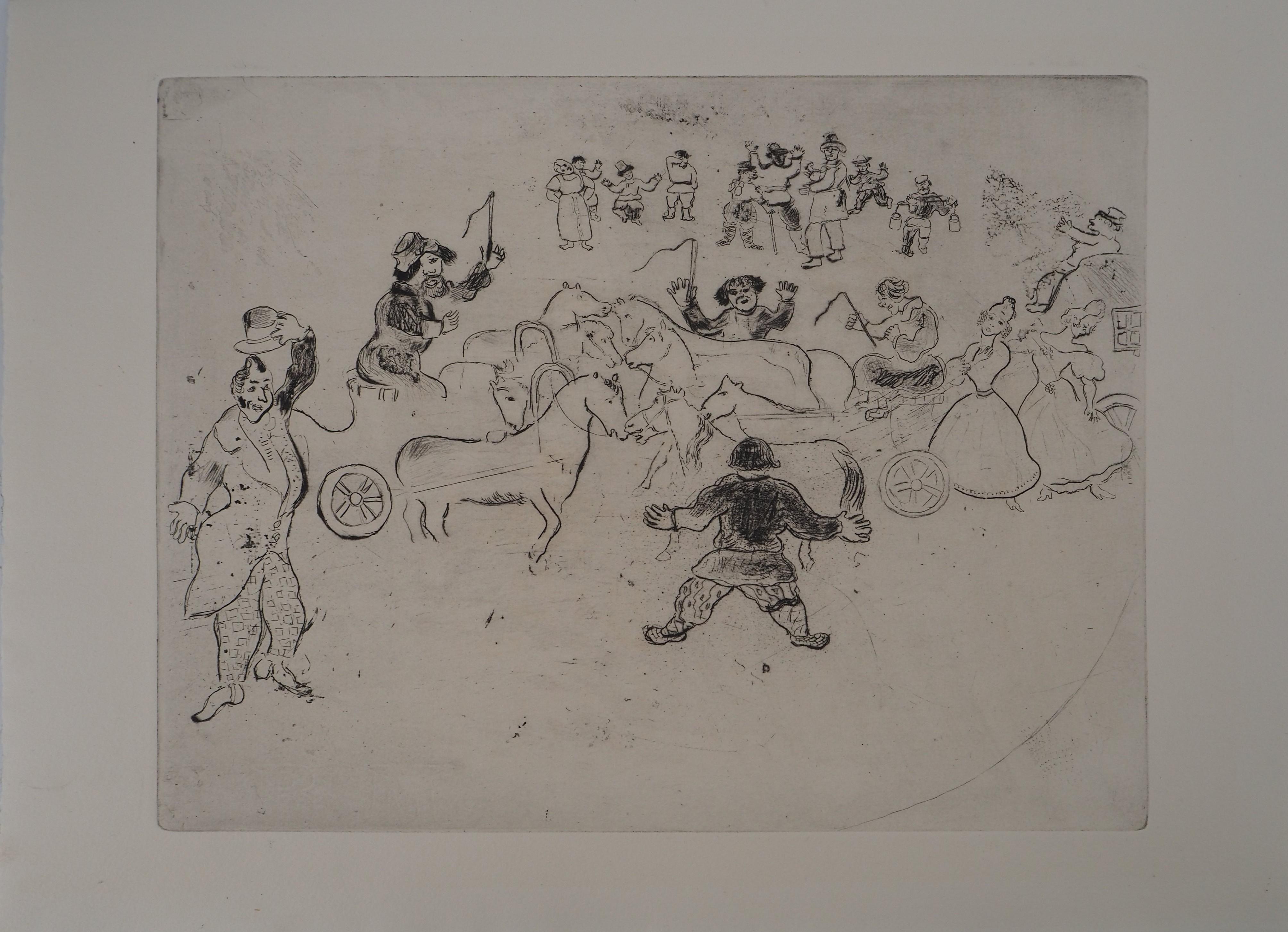 Marc Chagall Animal Print - The Traffic Accident - Original Etching - Ref. Sorlier #31