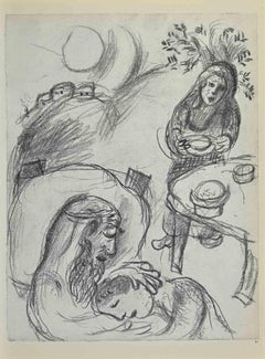 Les deux filles de Laban - Lithographie de Marc Chagall - 1960