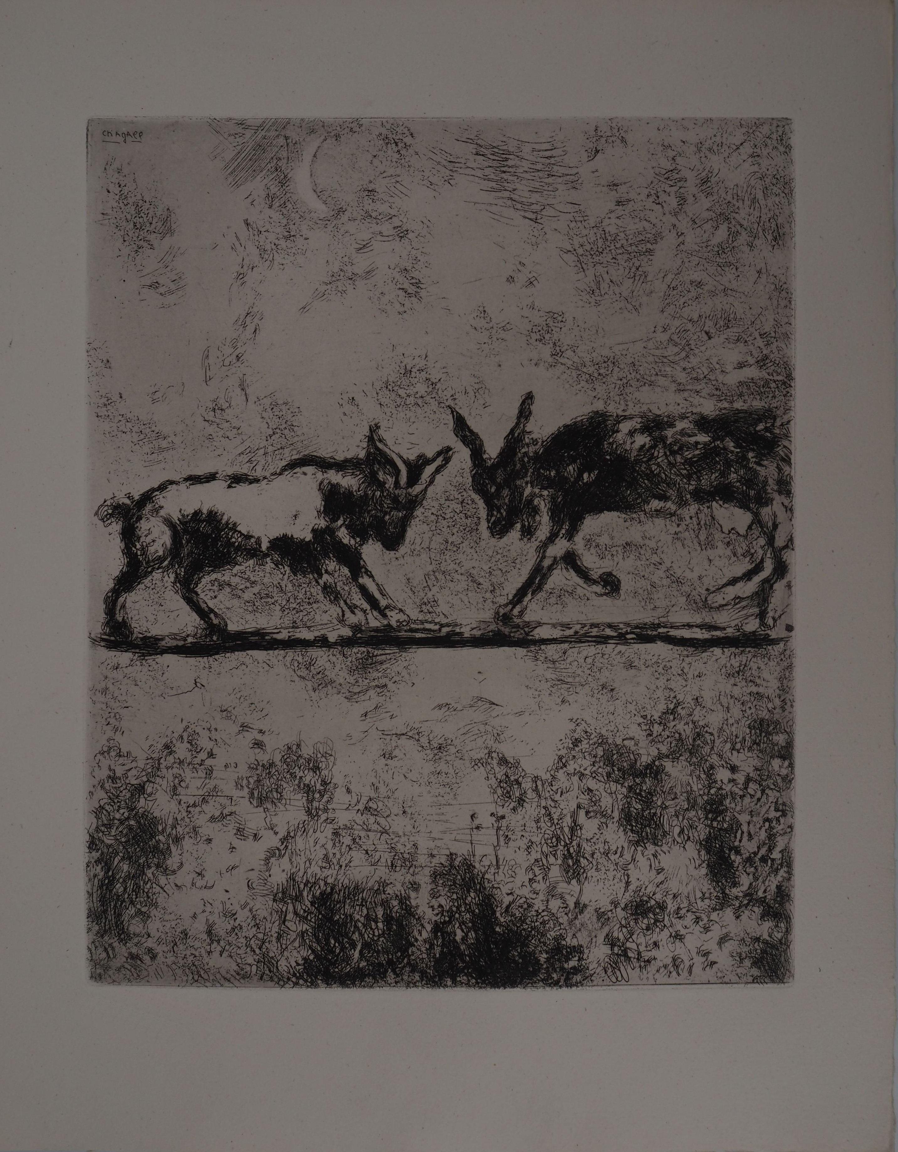 Marc Chagall Animal Print - The Two Goats - Original etching - Ref. Sorlier #192