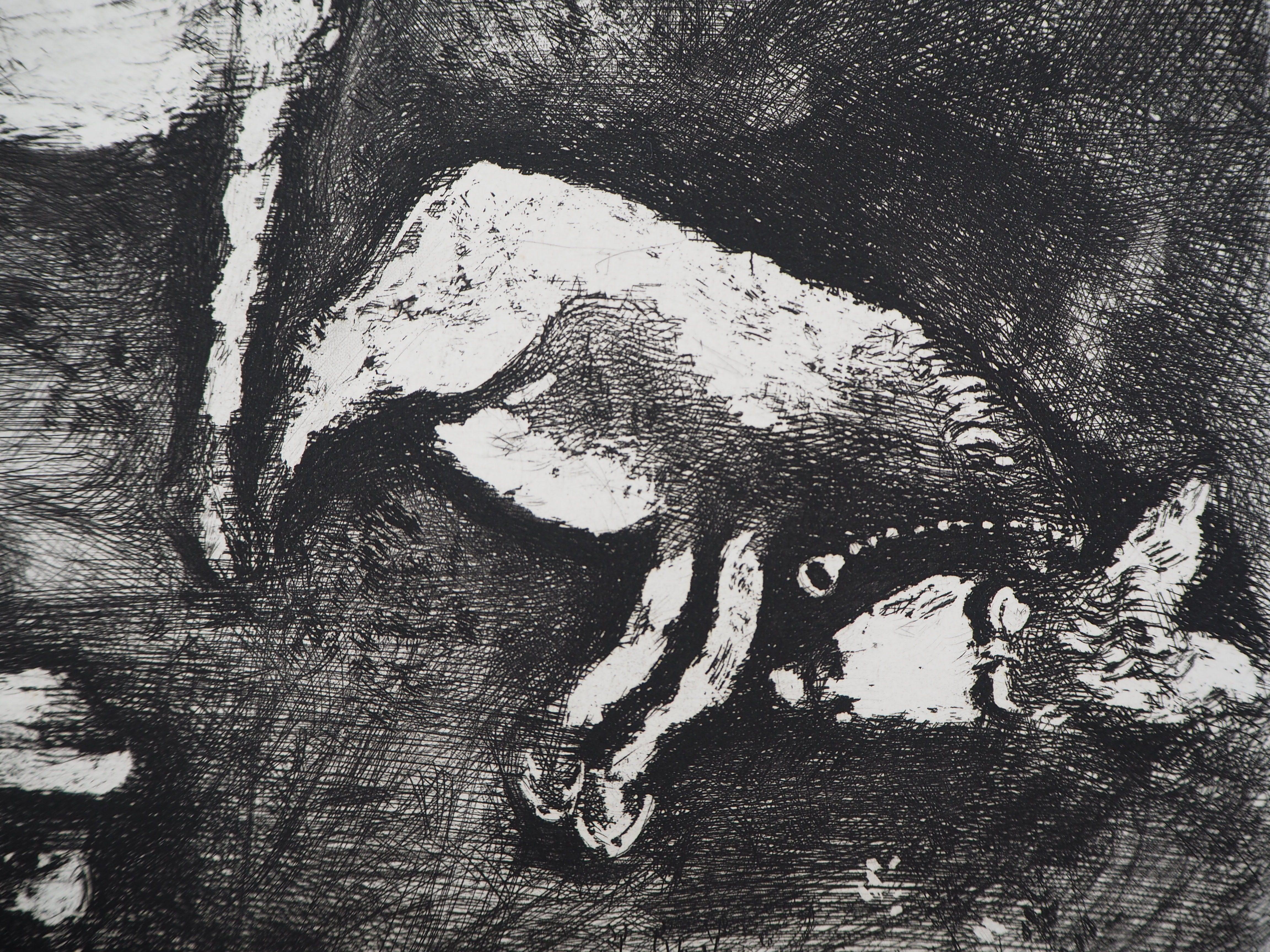 The two mules - Original etching - Ref. Sorlier #197 - Gray Animal Print by Marc Chagall