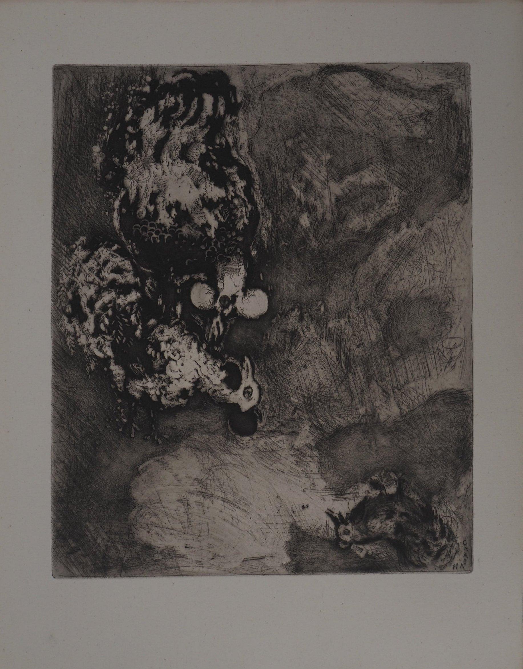 The Two Roosters - Original etching - Ref. Sorlier #173