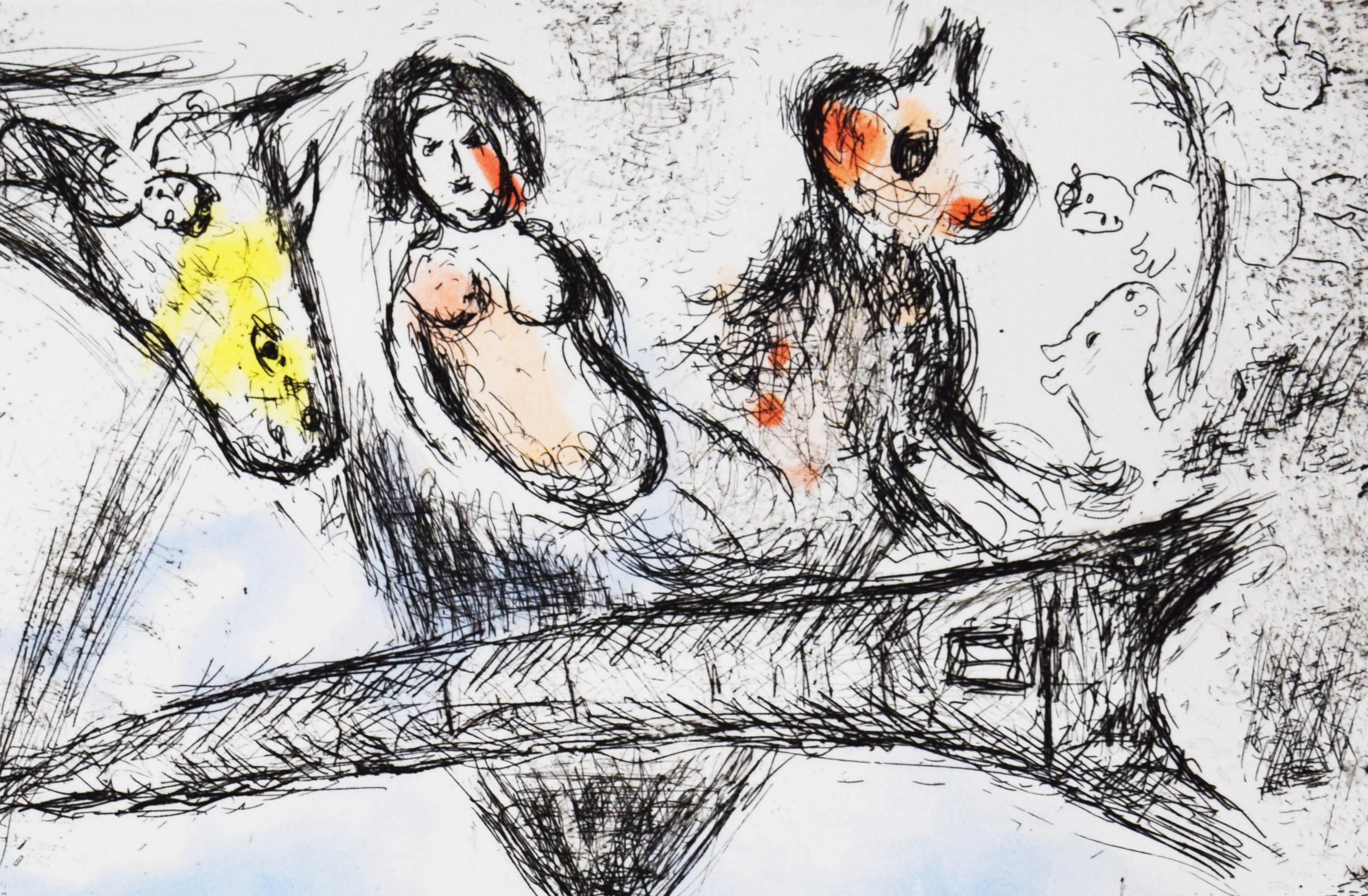 The Village and Paris, from: Dreams - French Russian Paris - Gray Landscape Print by Marc Chagall