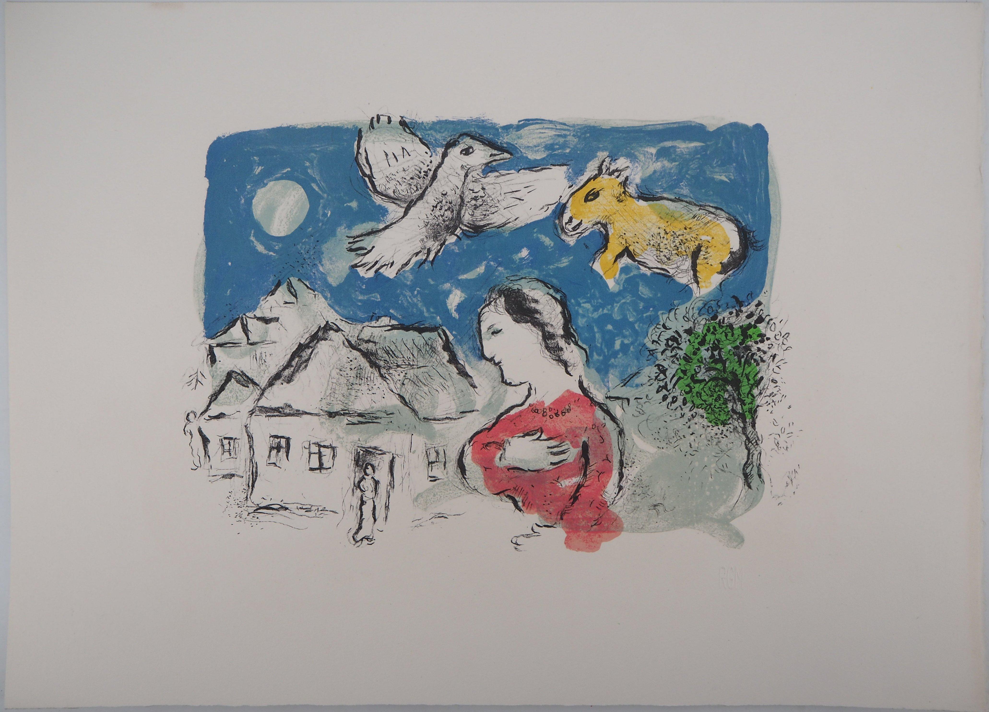 The Village (Woman, Bird and Donkey) - Original lithograph (Mourlot #917a) - Print by Marc Chagall