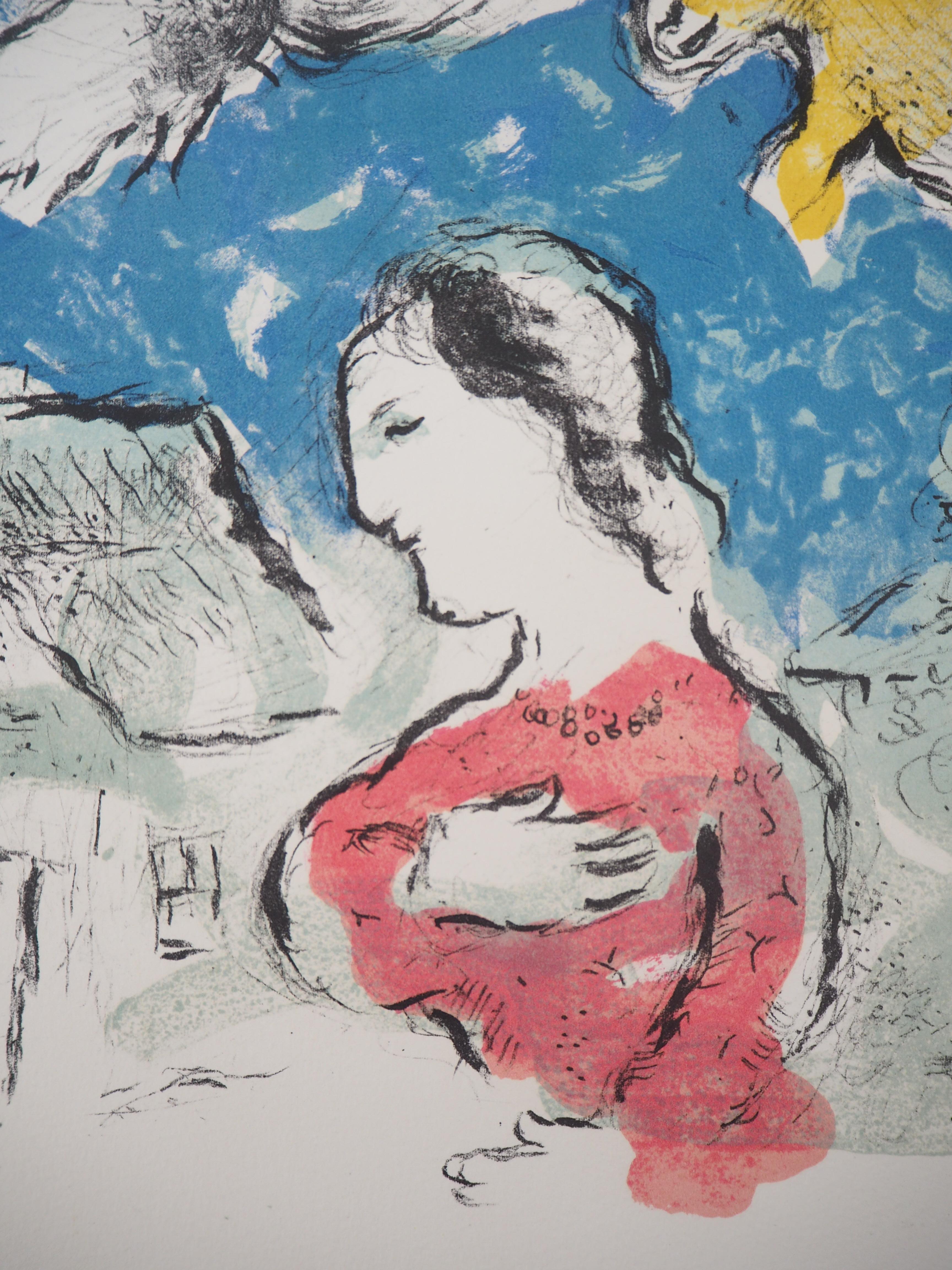 The Village (Woman, Bird and Donkey) - Original lithograph (Mourlot #917a) - Modern Print by Marc Chagall