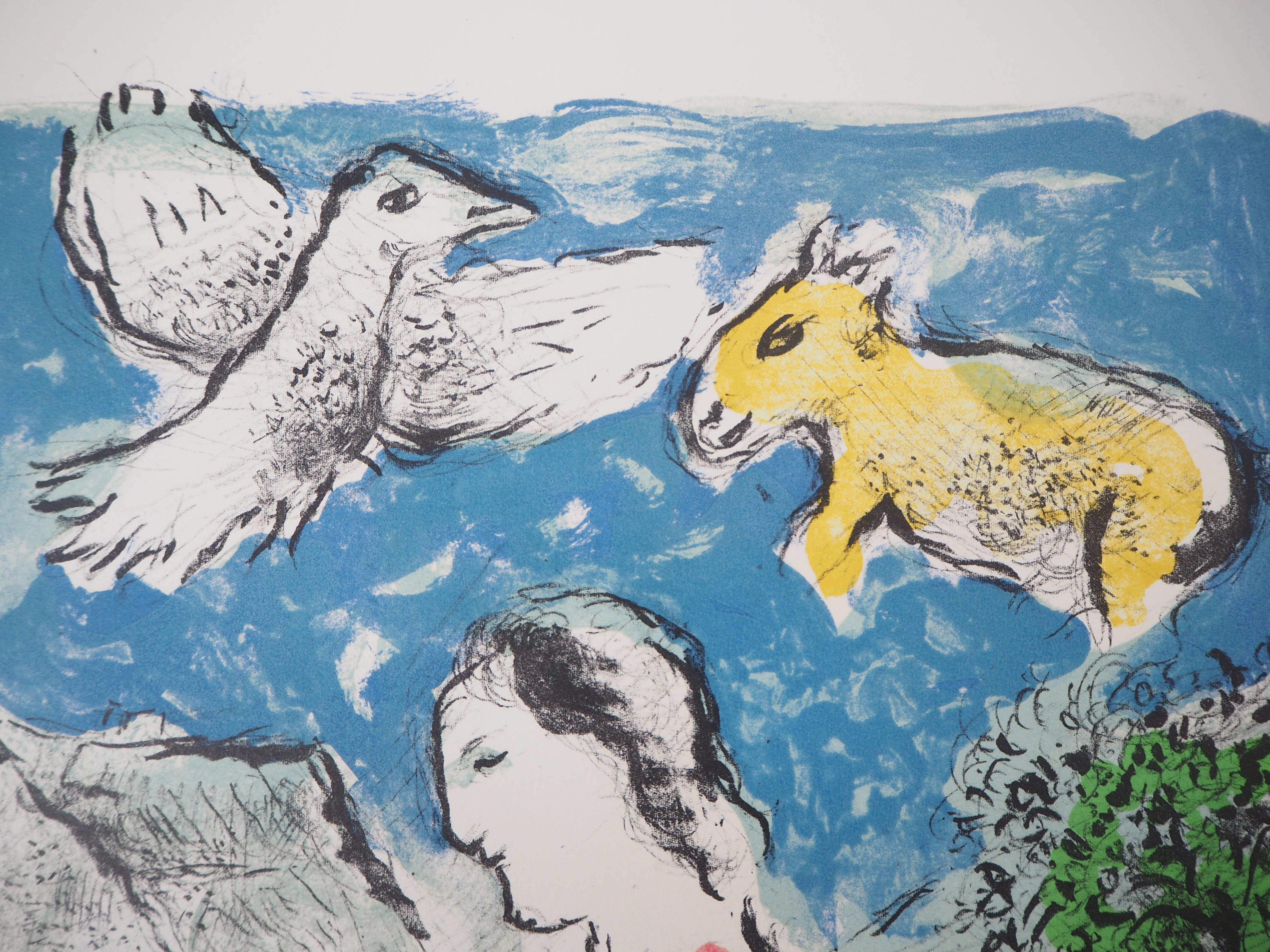 Marc CHAGALL
The Village (Woman, Bird and Donkey), 1977

Original lithograph 
Unsigned
On Arches vellum 47 x 64 cm (c. 19 x 26 in)
Authenticated with the blind stamp of Galerie Michel, Paris

REFERENCES : Catalog raisonne Mourlot #917a
Limited