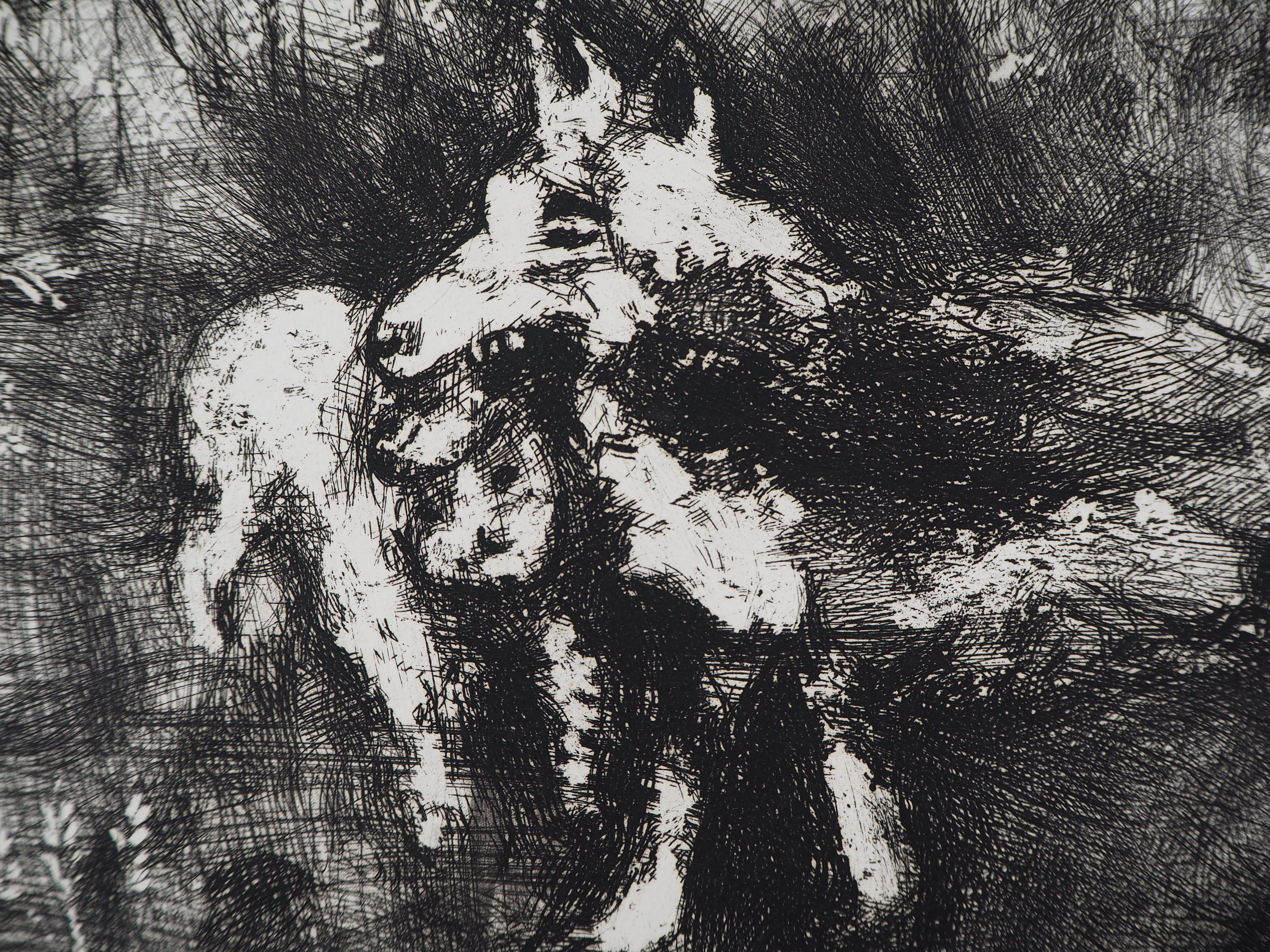 Le loup et l'agneau - eau-forte originale, réf. Sorlier #98 - Gris Animal Print par Marc Chagall