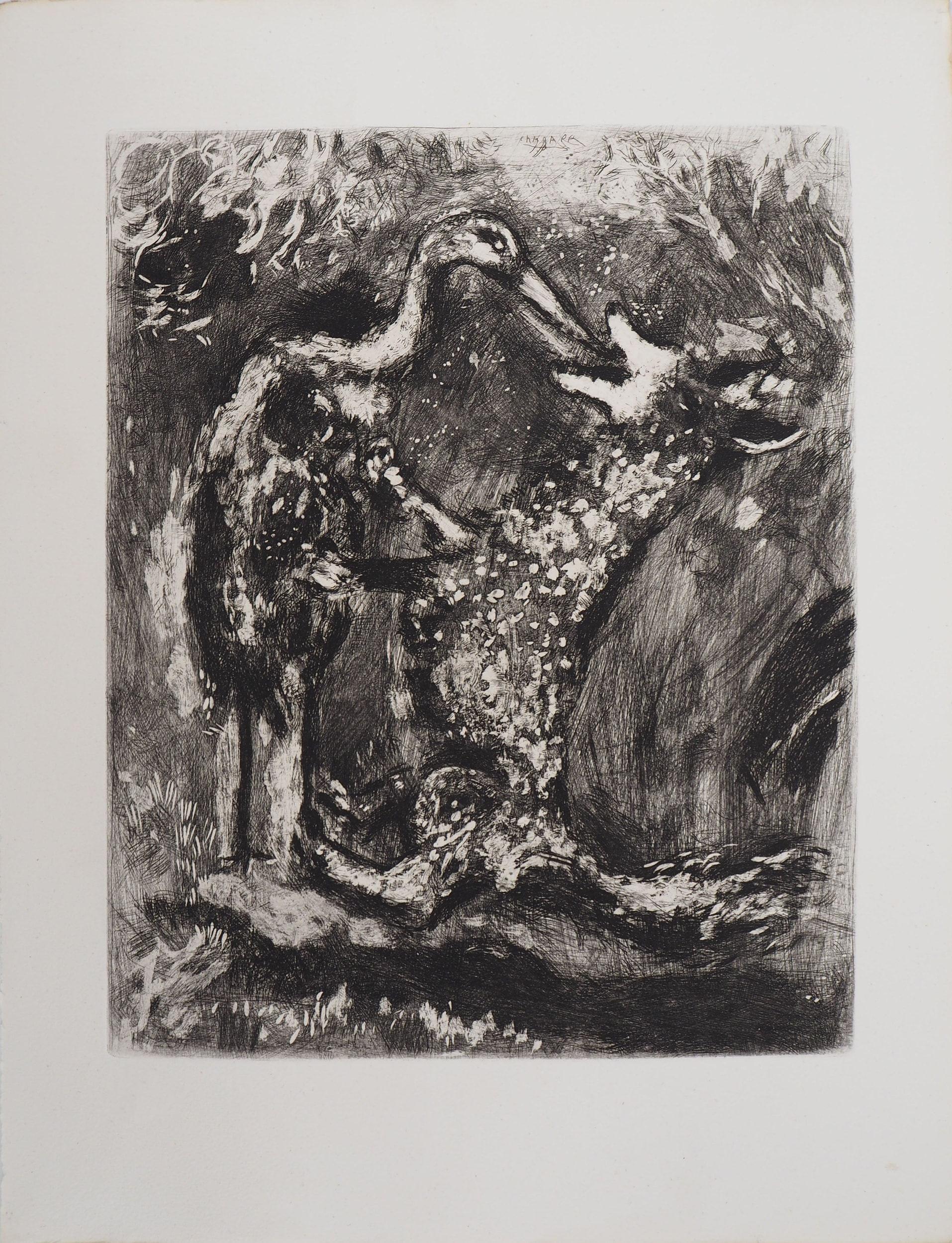 Marc Chagall Animal Print - The Wolf and the Stork - Original etching - Ref. Sorlier #127