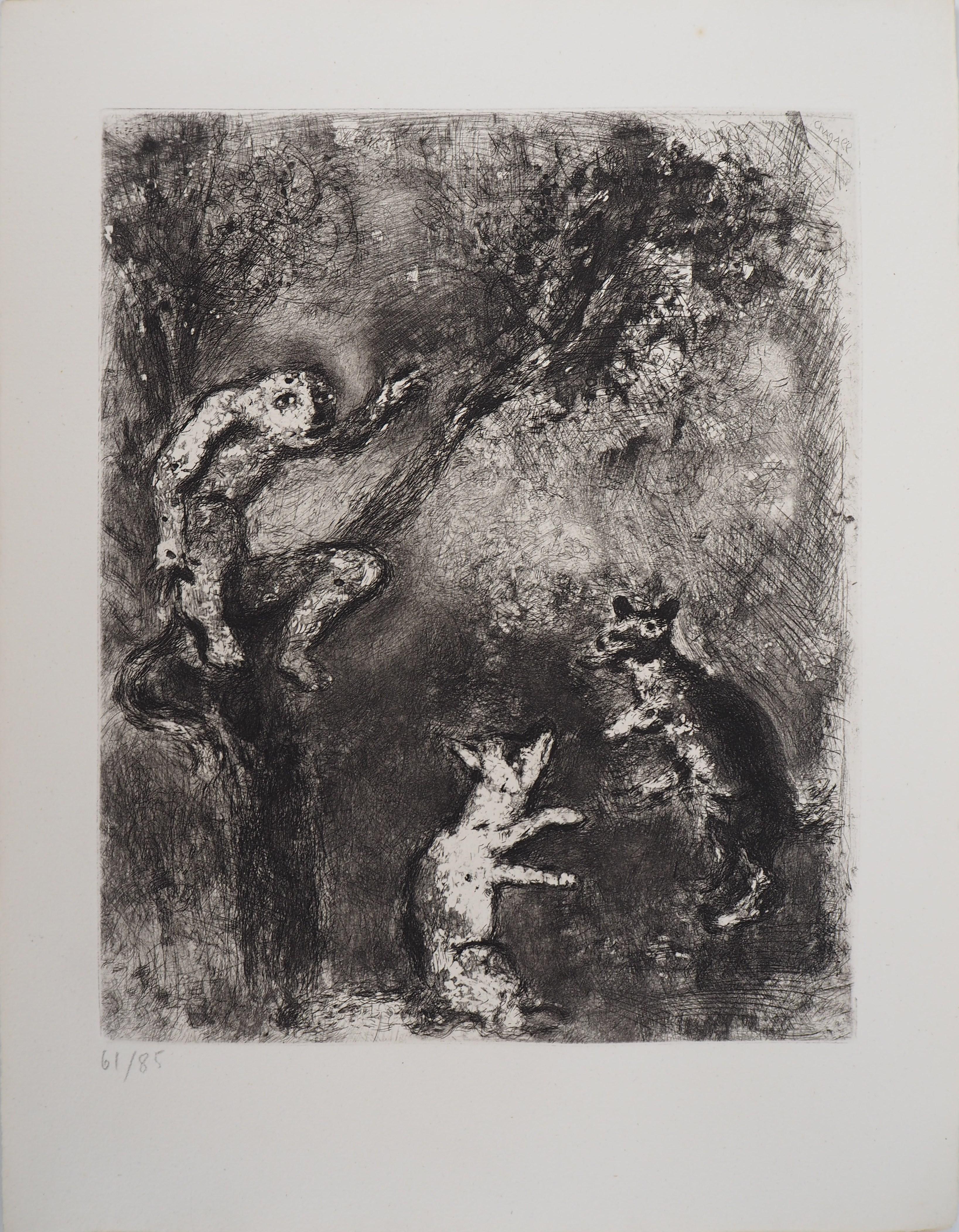 Marc Chagall Animal Print - The Wolf,  The Fox and The Monkey - Original Etching - Ref. Sorlier #107