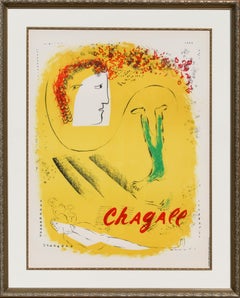 The Yellow Background, Modern Lithograph by Marc Chagall