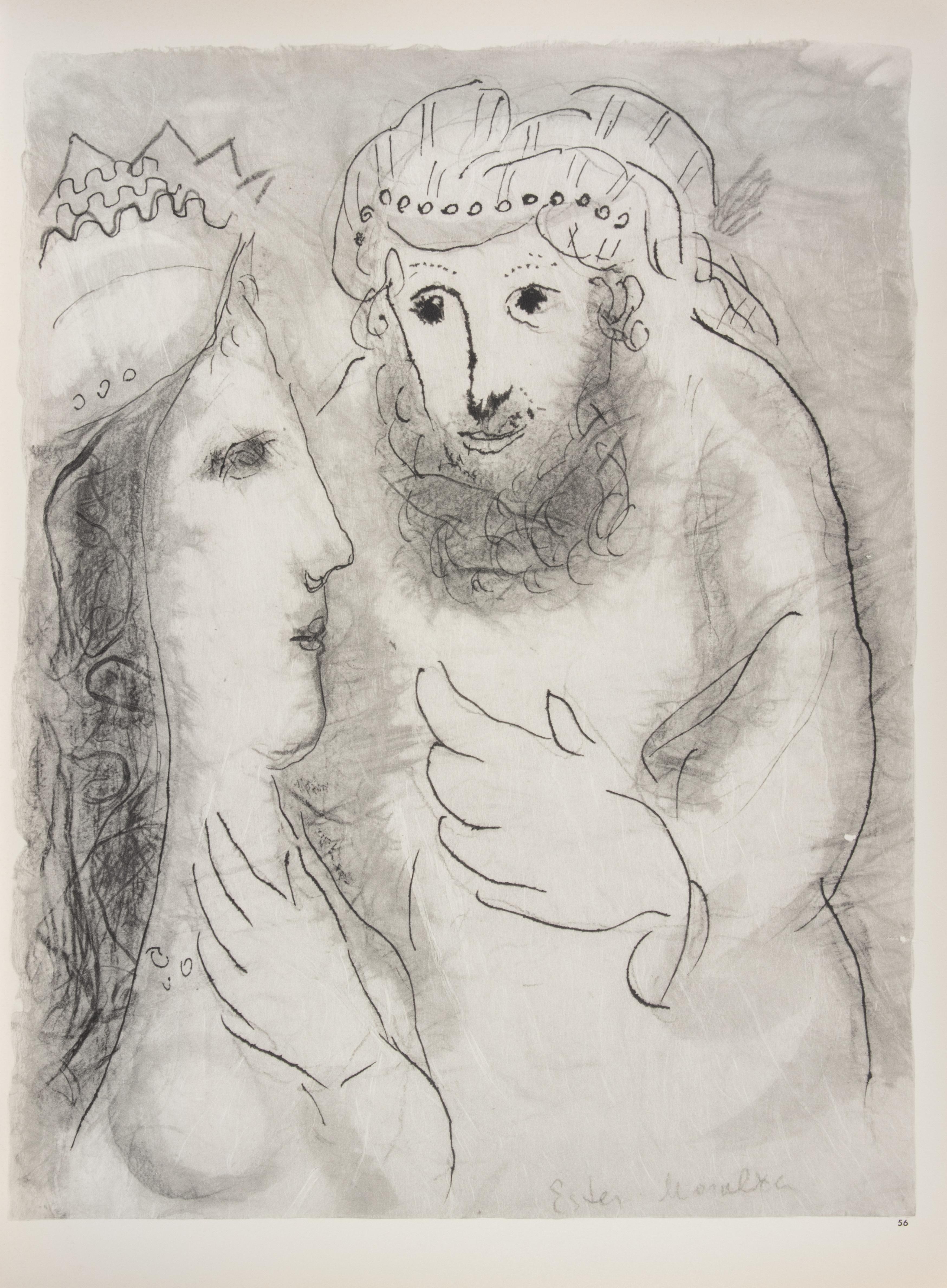 La giovane donna e il vecchio - Eliografia di Marc Chagall - 1960 in vendita 1