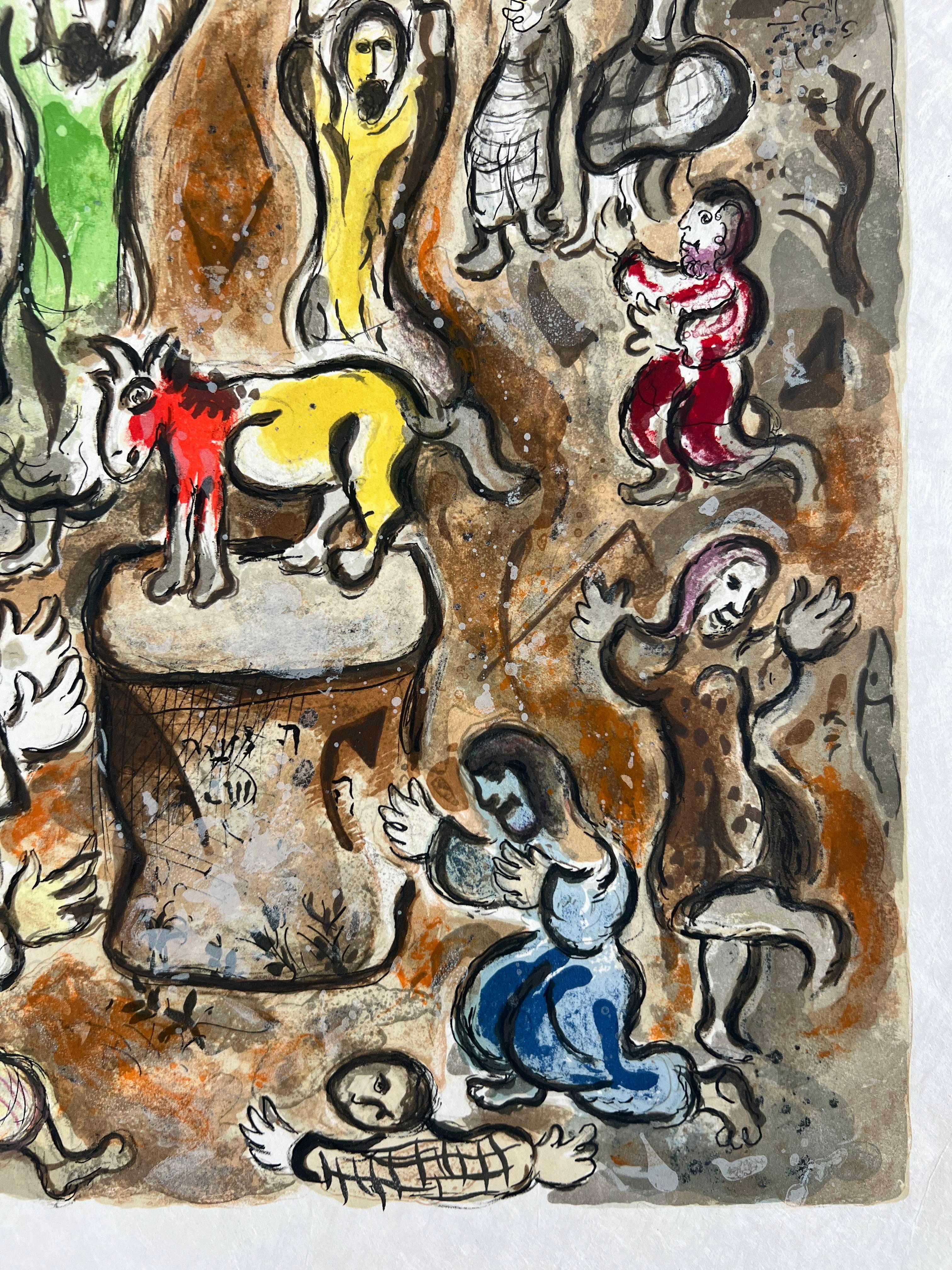 Marc Chagall (1887-1985) - Da riss das ganze Volk die goldenen Ohrringe von sich und brachte sie zu Aaron, der sie in Empfang nahm...

Lithographie von 1966.

Die Auflage beträgt 20 Stück auf Japanpapier.

Abmessungen des Werks: 49,5 x 36
