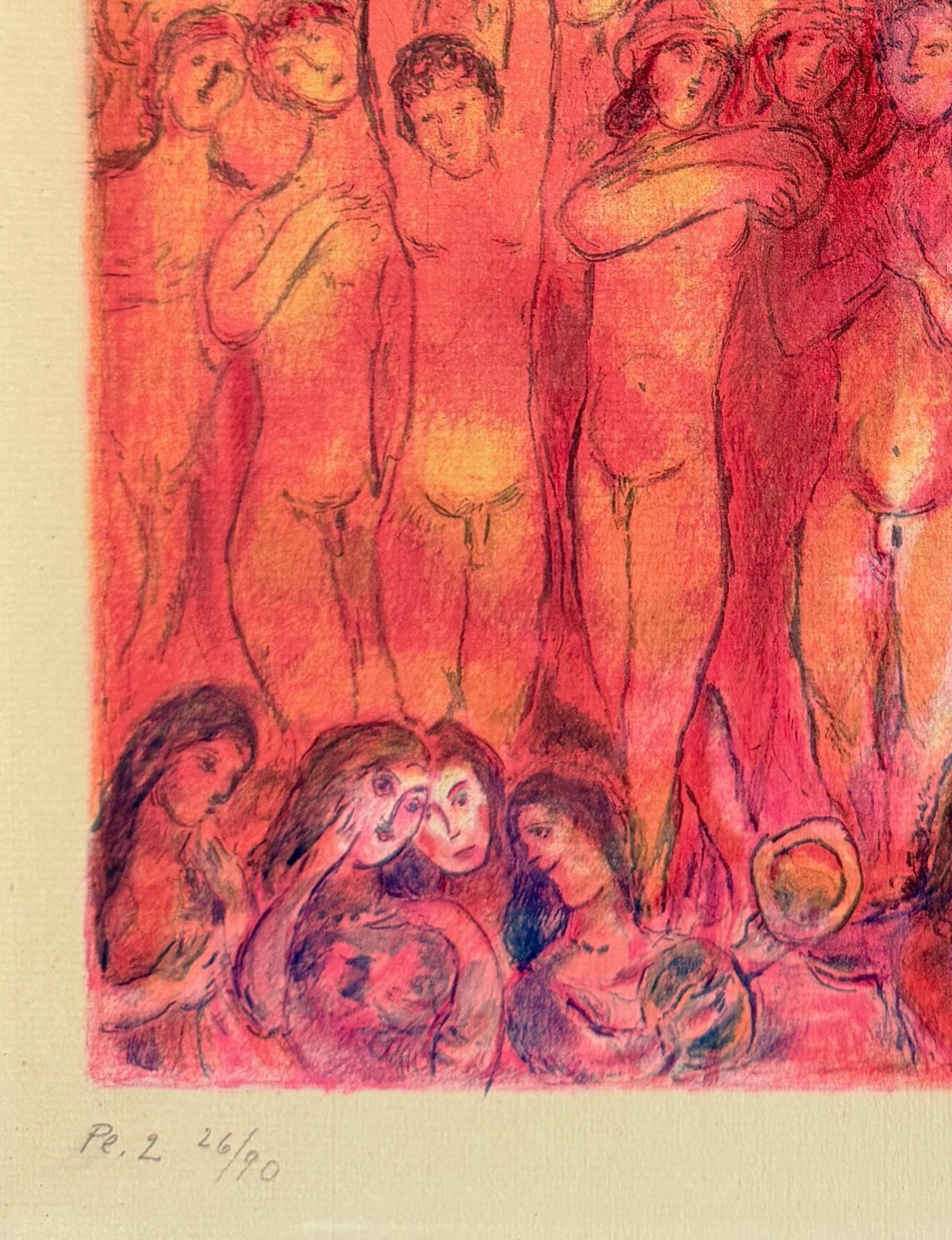 They were in Forty Pairs, Thus Numbering Fourscore - Pink Figurative Print by Marc Chagall