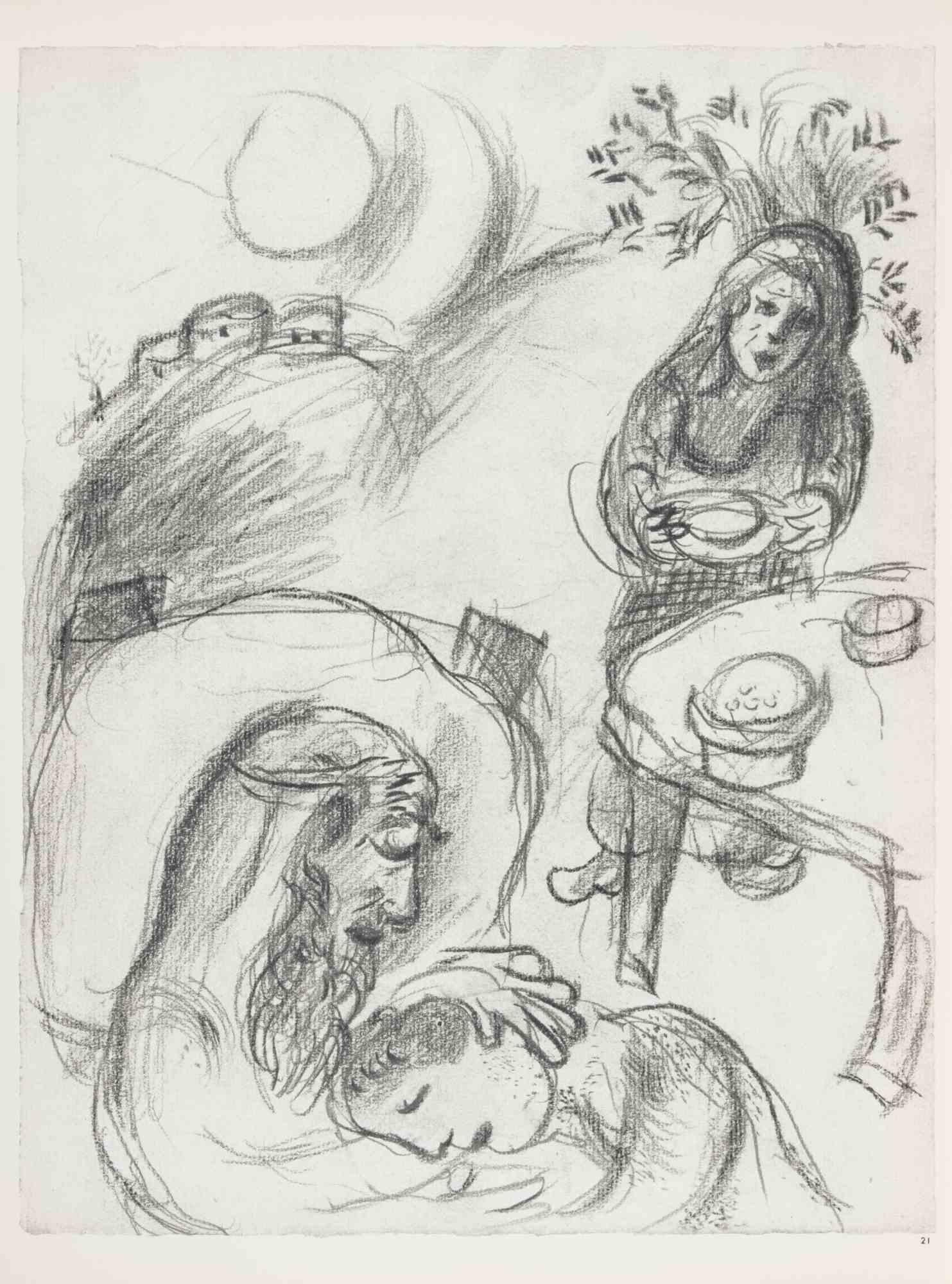 Deux filles au puits - Héliogravure de Marc Chagall - 1960 en vente 1