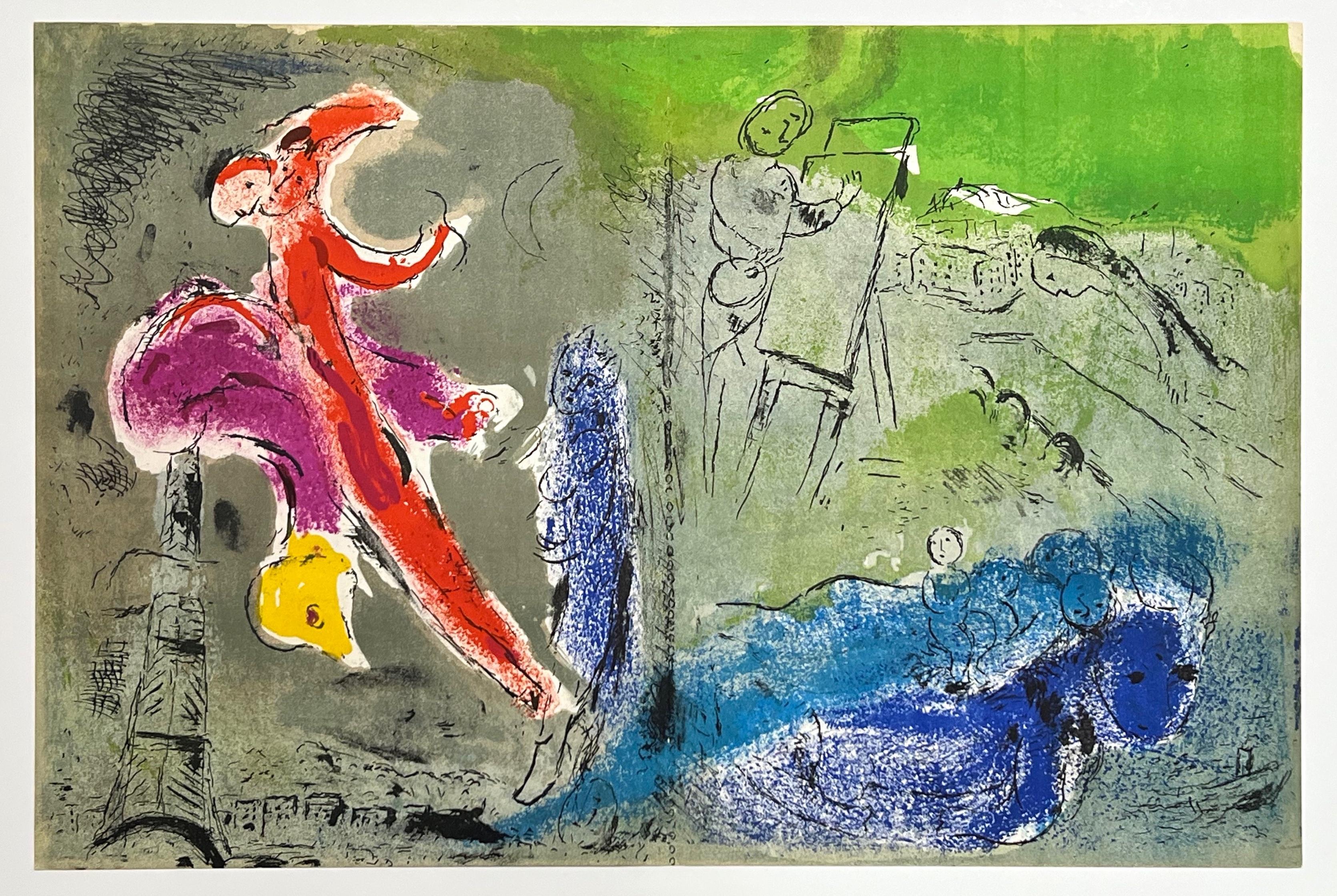 Marc Chagall Portrait Print - "Vision of Paris" original lithograph